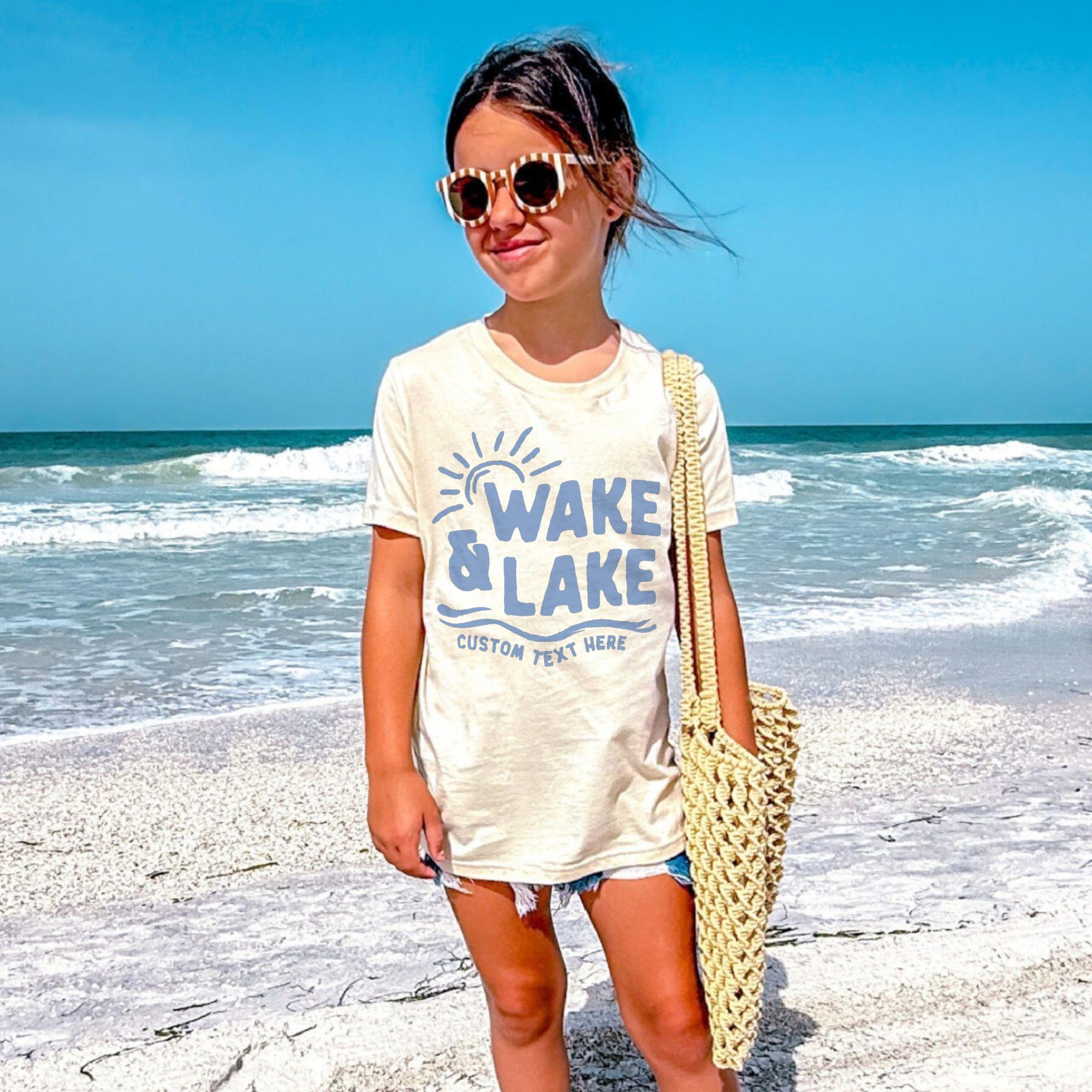 Wake & Lake Colored Design - Matching Family Lake Vacation Shirts
