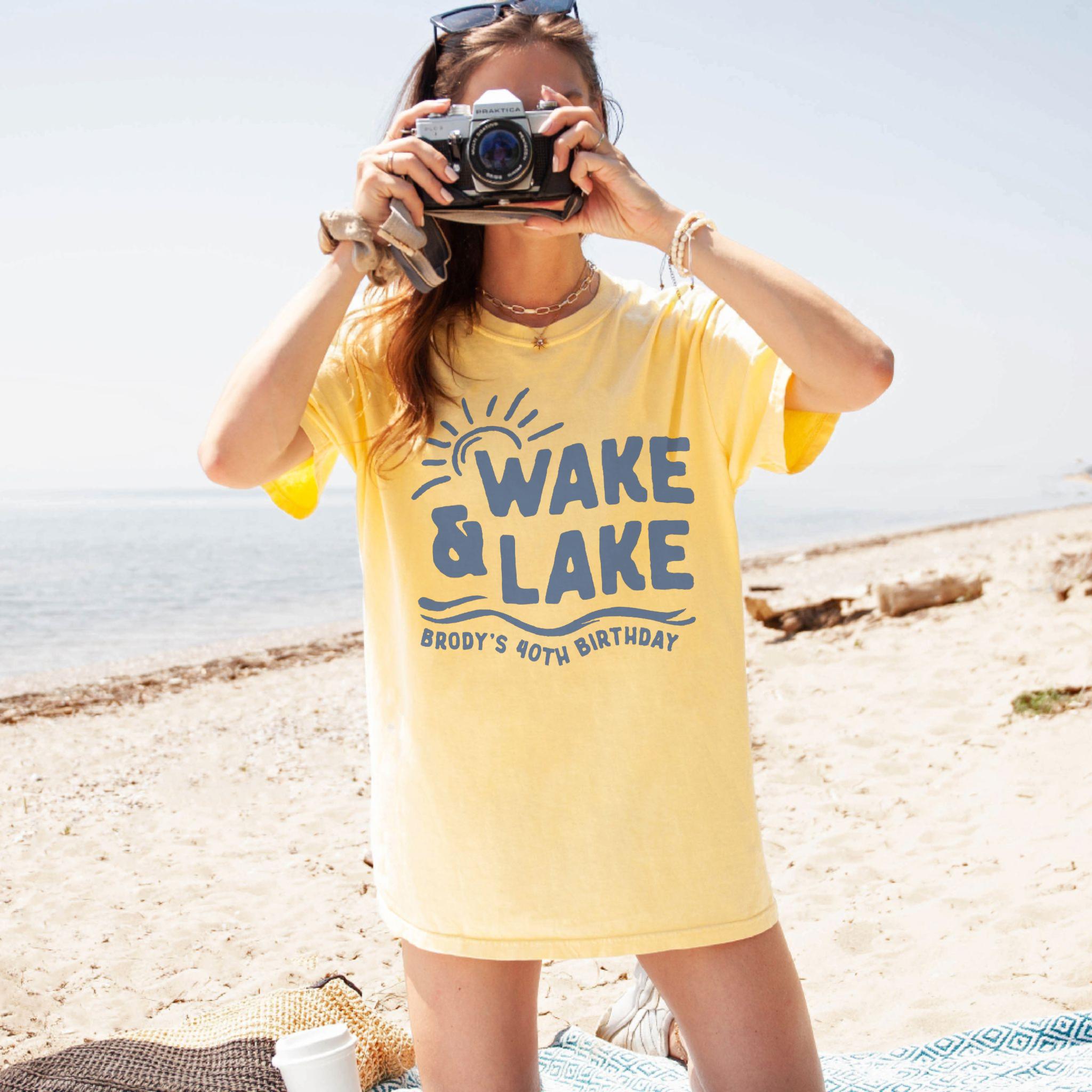Wake & Lake Colored Design - Matching Family Lake Vacation Shirts