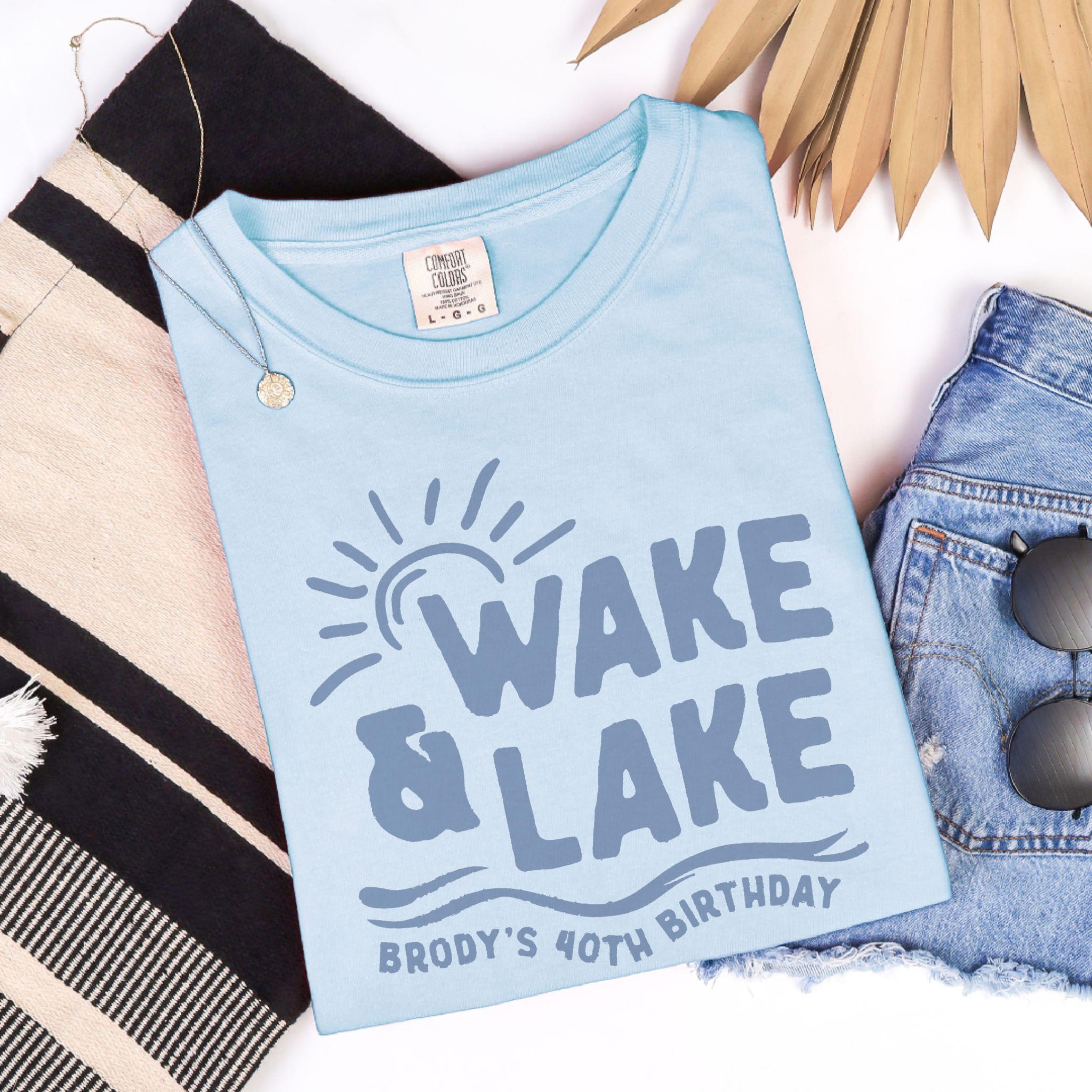 Wake & Lake Colored Design - Matching Family Lake Vacation Shirts