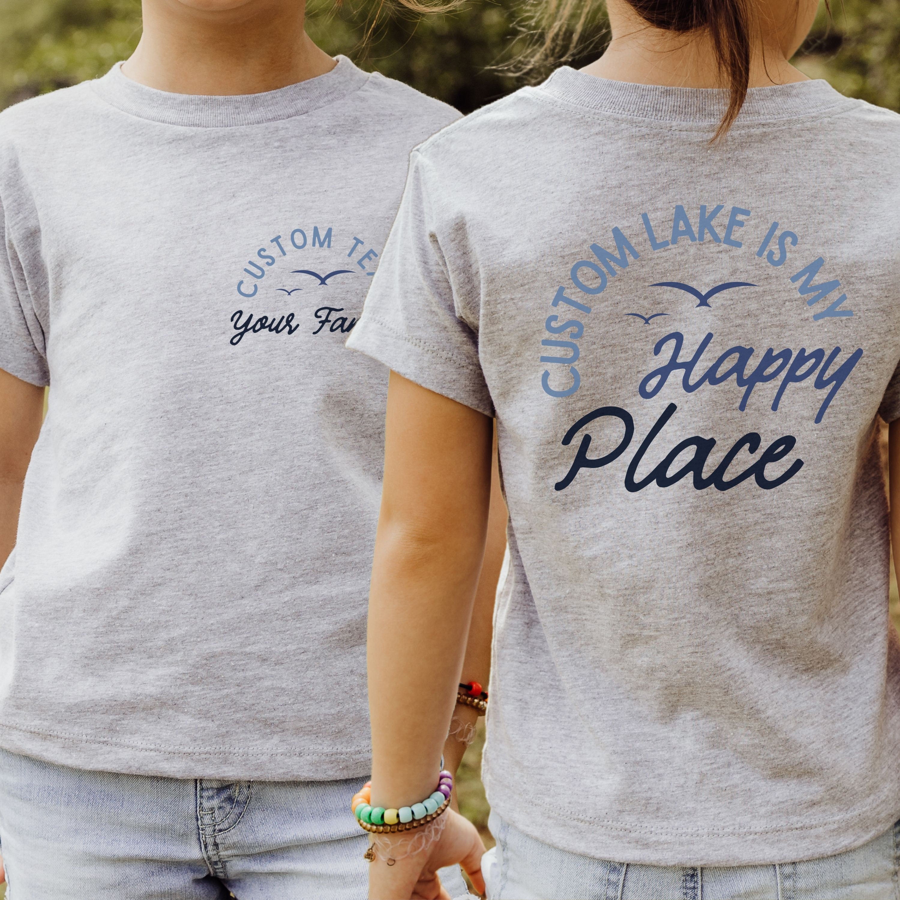 The Lake Is My Happy Place custom family name matching lake life shirts toddler kids adult unisex tshirts sweatshirts hoodies group lake house lake weekend personalized