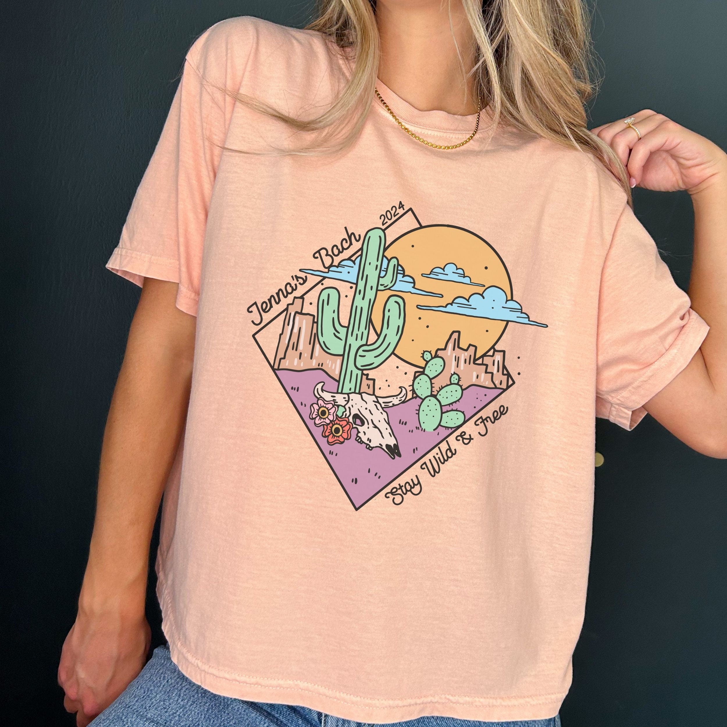 Custom Desert Comfort Colors® Cropped TShirt, Personalized Matching Girls Trip Bachelorette Tee, Boho Retro Cactus Cow Skull Group Vacation