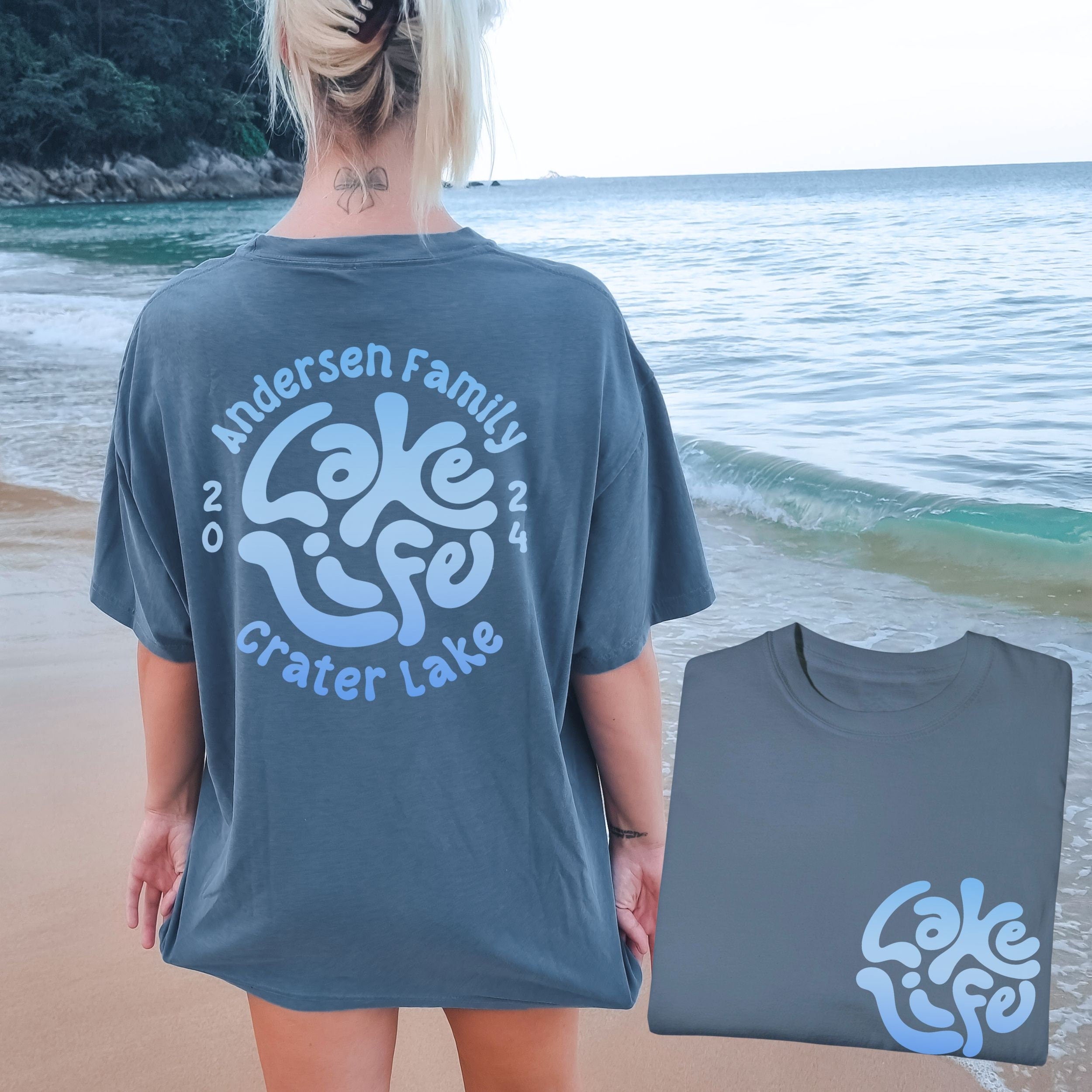 Custom comfort colors lake shirts front back print lake life retro groovy unisex matching family group lake trip vacation lake house lake bum shirts life is better at the lake kids adults sizes oversized