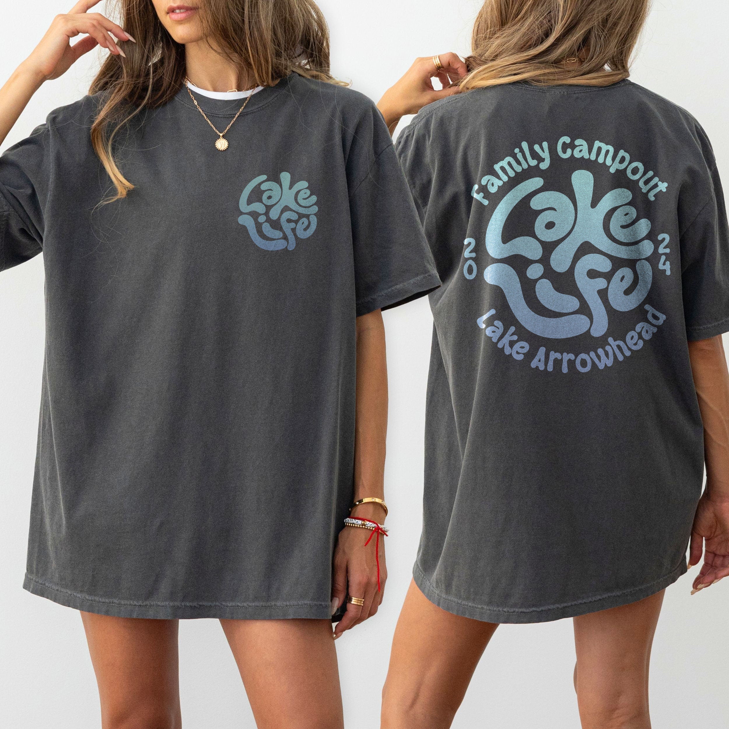 Custom comfort colors lake shirts front back print lake life retro groovy unisex matching family group lake trip vacation lake house lake bum shirts life is better at the lake kids adults sizes oversized