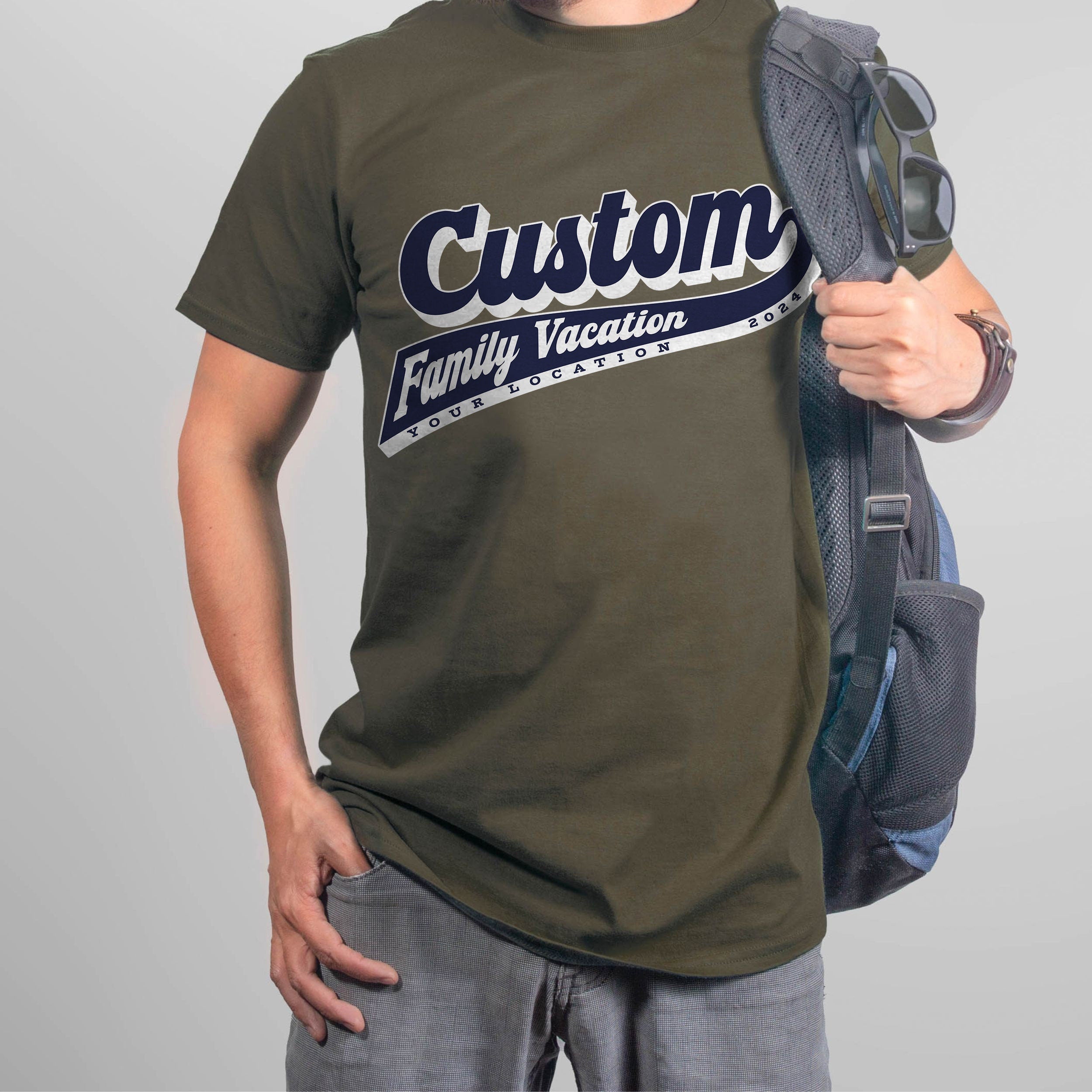 Custom Family Vacation Shirts, Varsity Team Style, Personalized Family Reunion Shirts for Matching Group, Infant Toddler Kids Adult Sizes