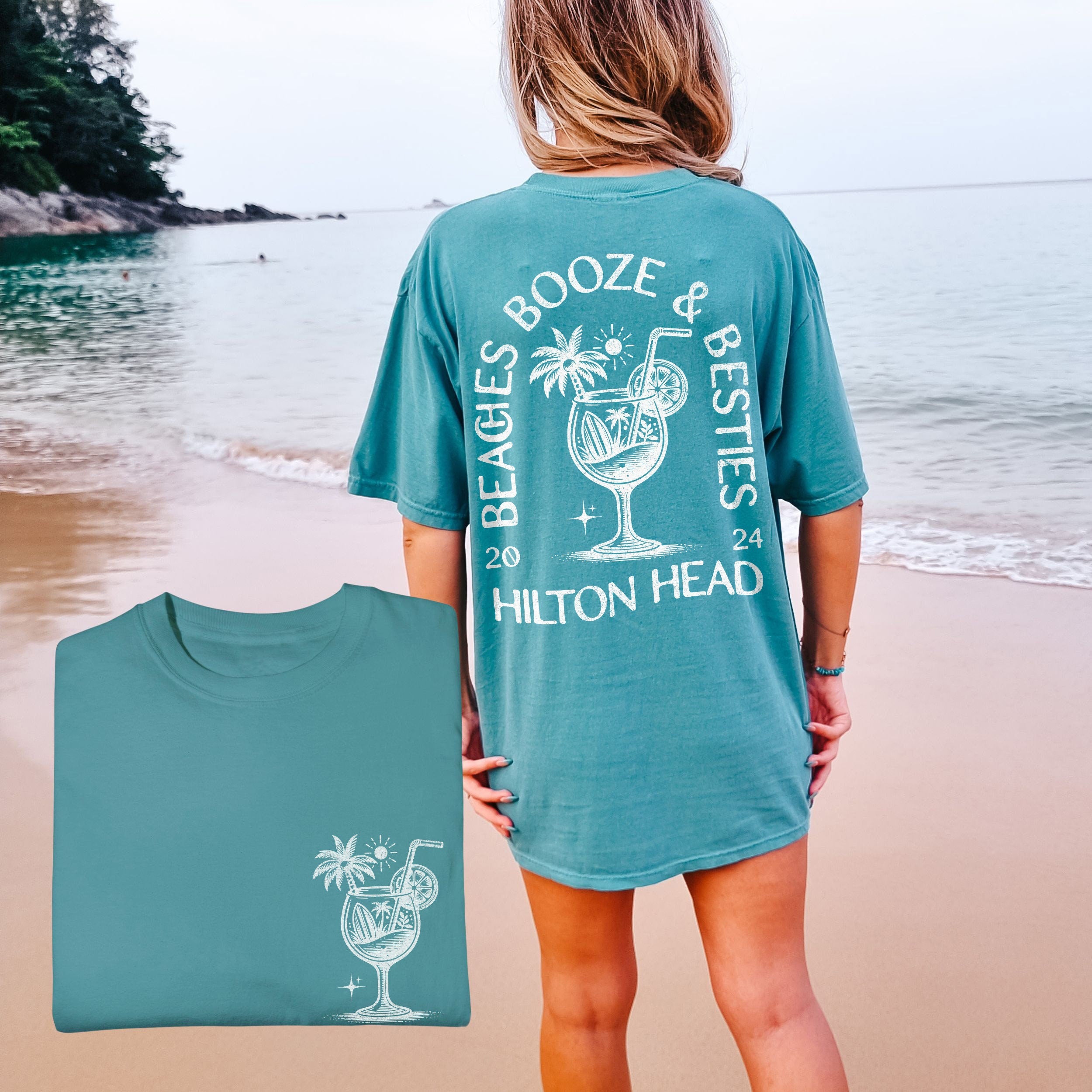 Girls Trip Shirts, Custom Comfort Colors® Oversize Beach Tshirts, Beach Bachelorette Shirts, Matching Booze & Besties Summer Vacay Tees