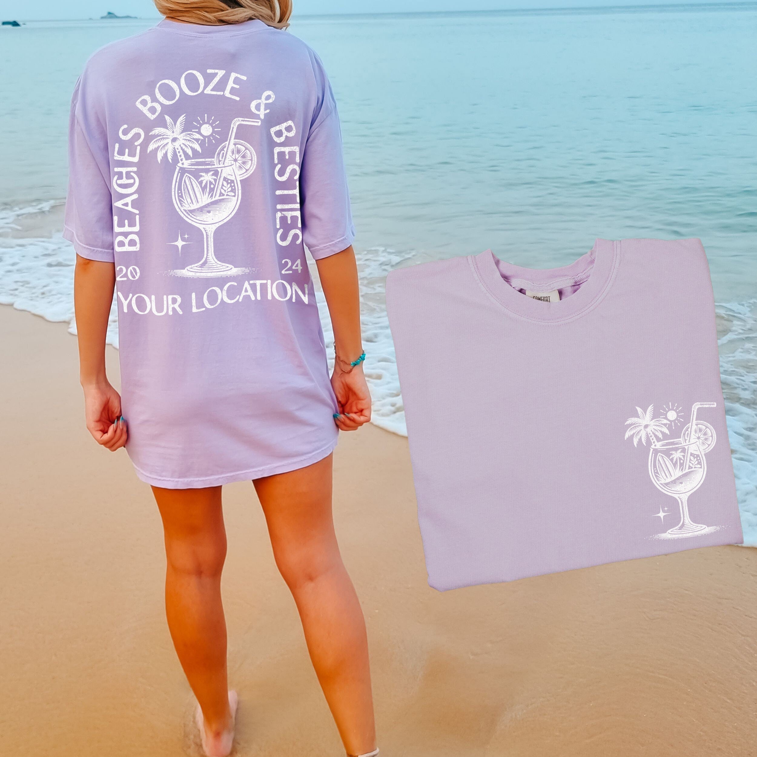 Girls Trip Shirts, Custom Comfort Colors® Oversize Beach Tshirts, Beach Bachelorette Shirts, Matching Booze & Besties Summer Vacay Tees
