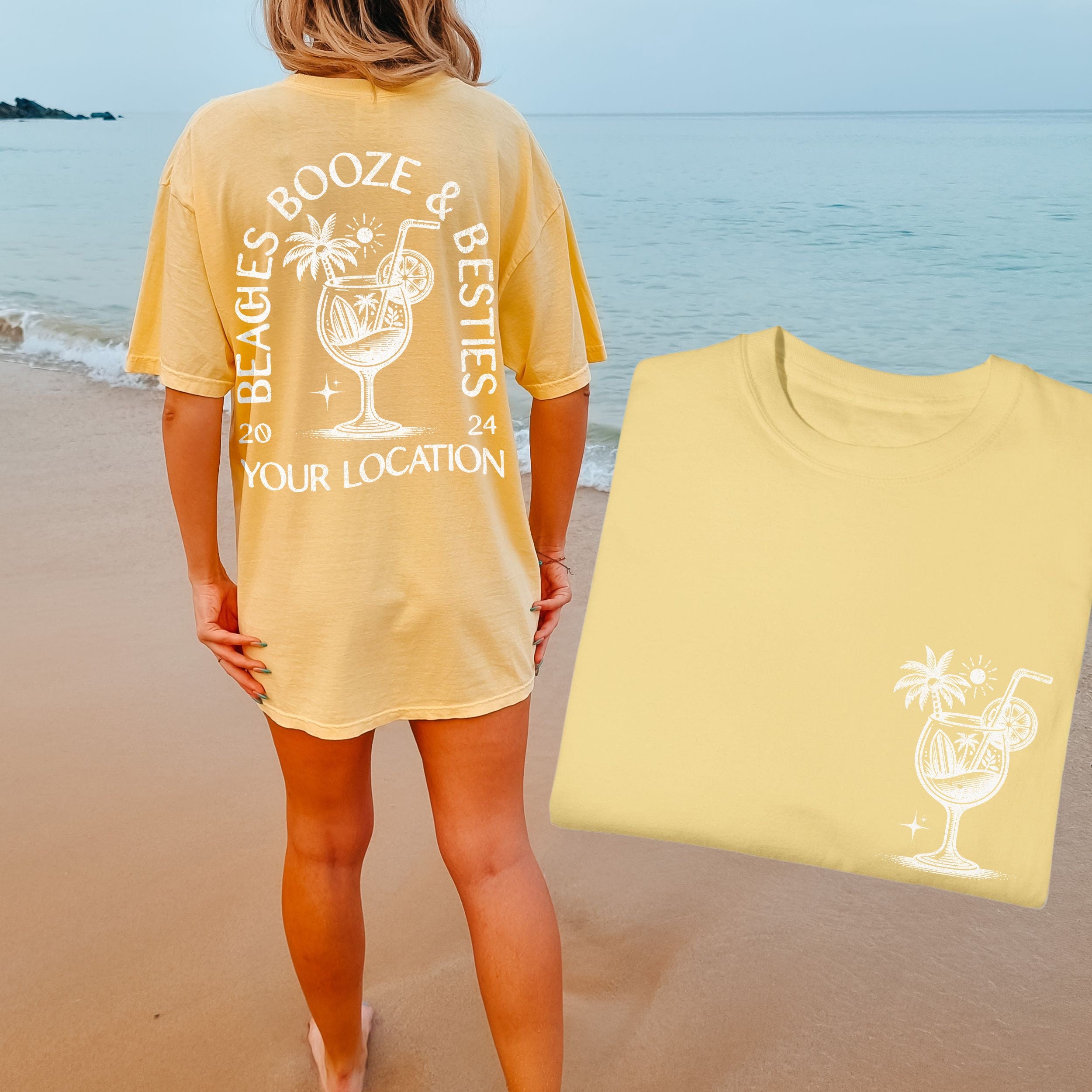 Girls Trip Shirts, Custom Comfort Colors® Oversize Beach Tshirts, Beach Bachelorette Shirts, Matching Booze & Besties Summer Vacay Tees