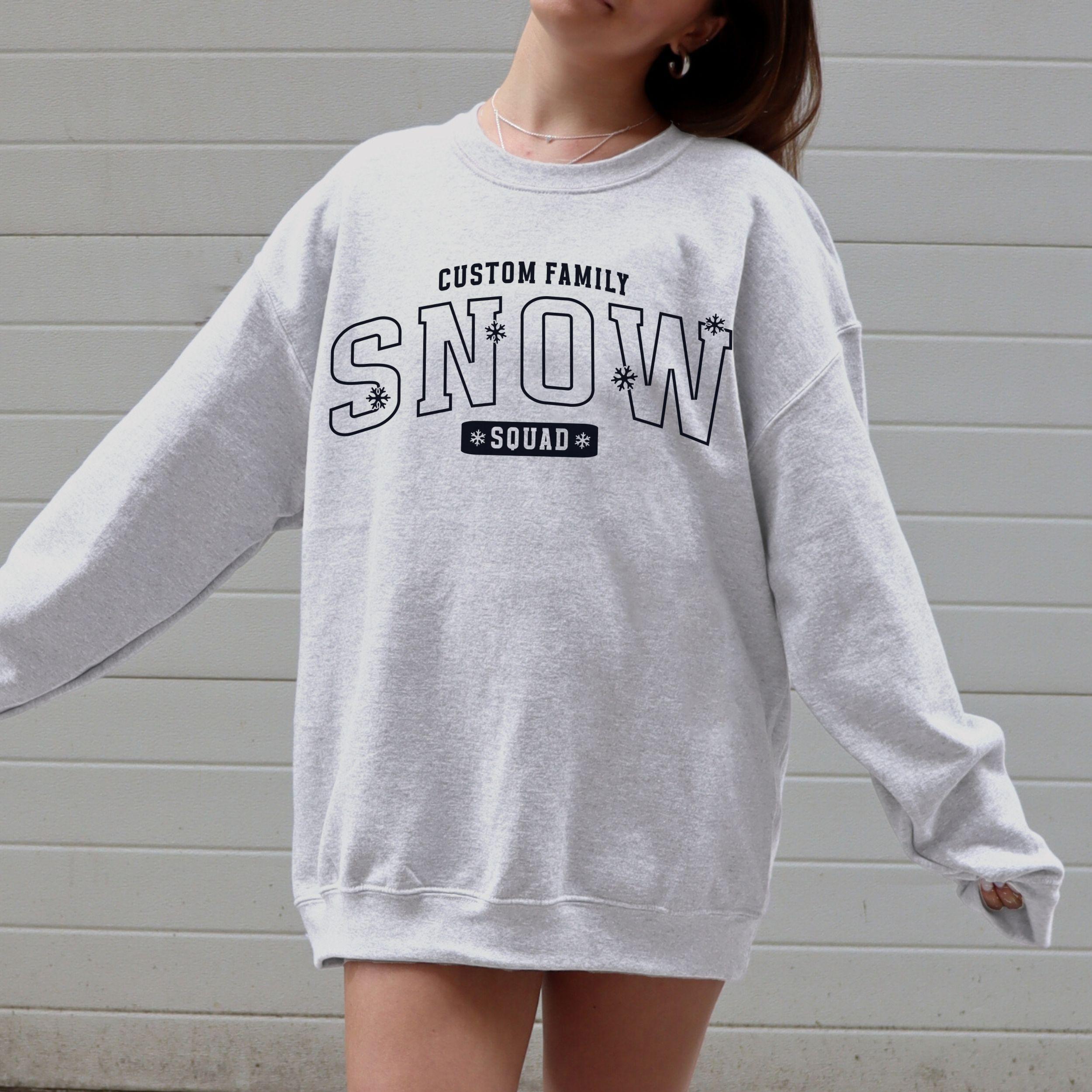 Family Ski Trip Sweatshirt, Snow Squad Custom Matching Ski Weekend Merch Kids & Adults, Varsity Personalized Last Name Winter Mountain Shirt