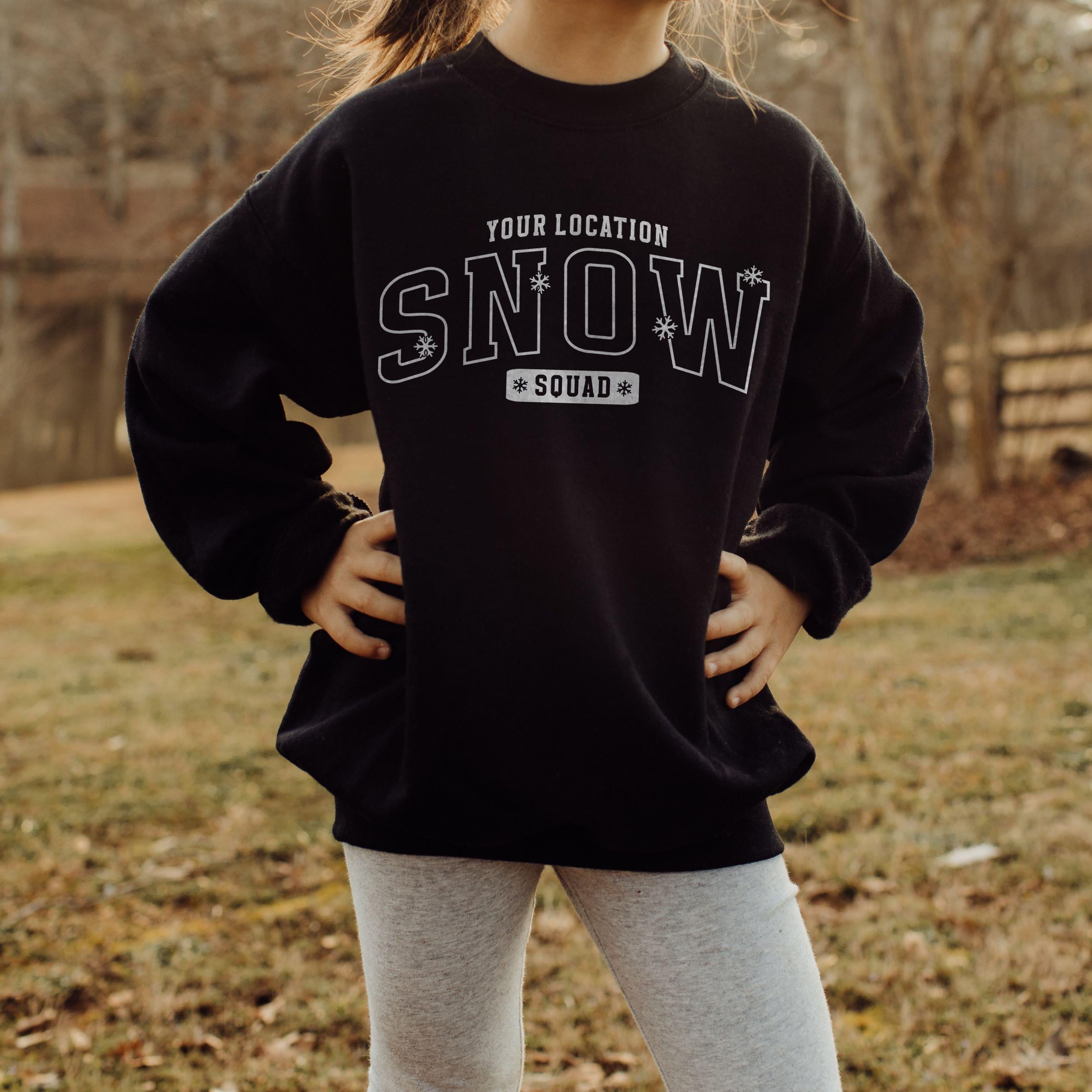 Family Ski Trip Sweatshirt, Snow Squad Custom Matching Ski Weekend Merch Kids & Adults, Varsity Personalized Last Name Winter Mountain Shirt