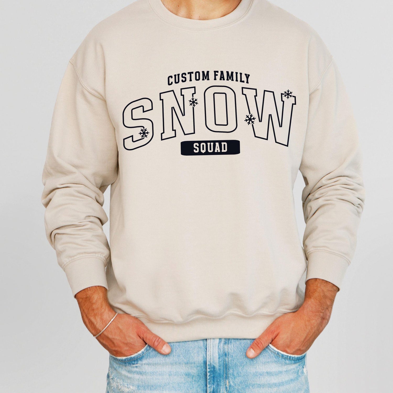 Family Ski Trip Sweatshirt, Snow Squad Custom Matching Ski Weekend Merch Kids & Adults, Varsity Personalized Last Name Winter Mountain Shirt