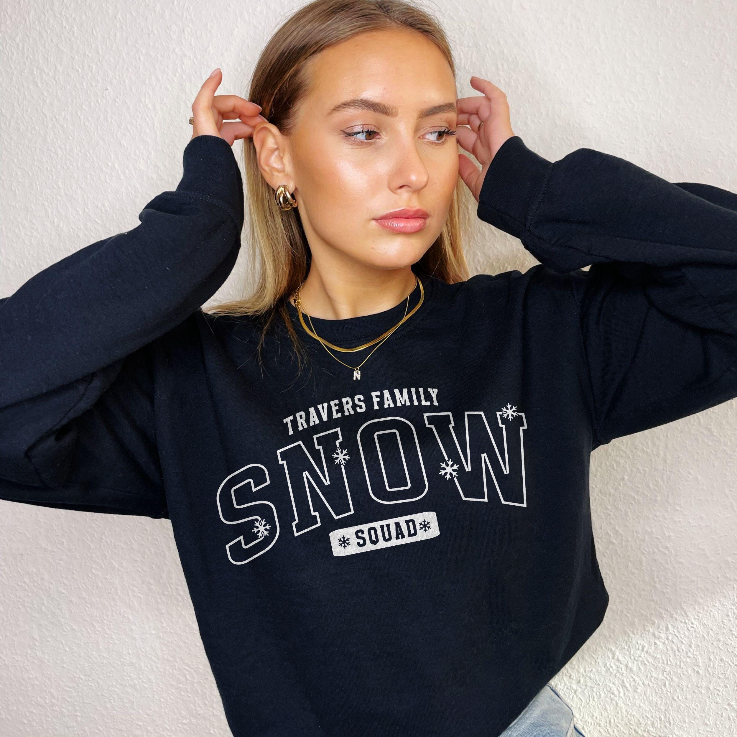 Family Ski Trip Sweatshirt, Snow Squad Custom Matching Ski Weekend Merch Kids & Adults, Varsity Personalized Last Name Winter Mountain Shirt