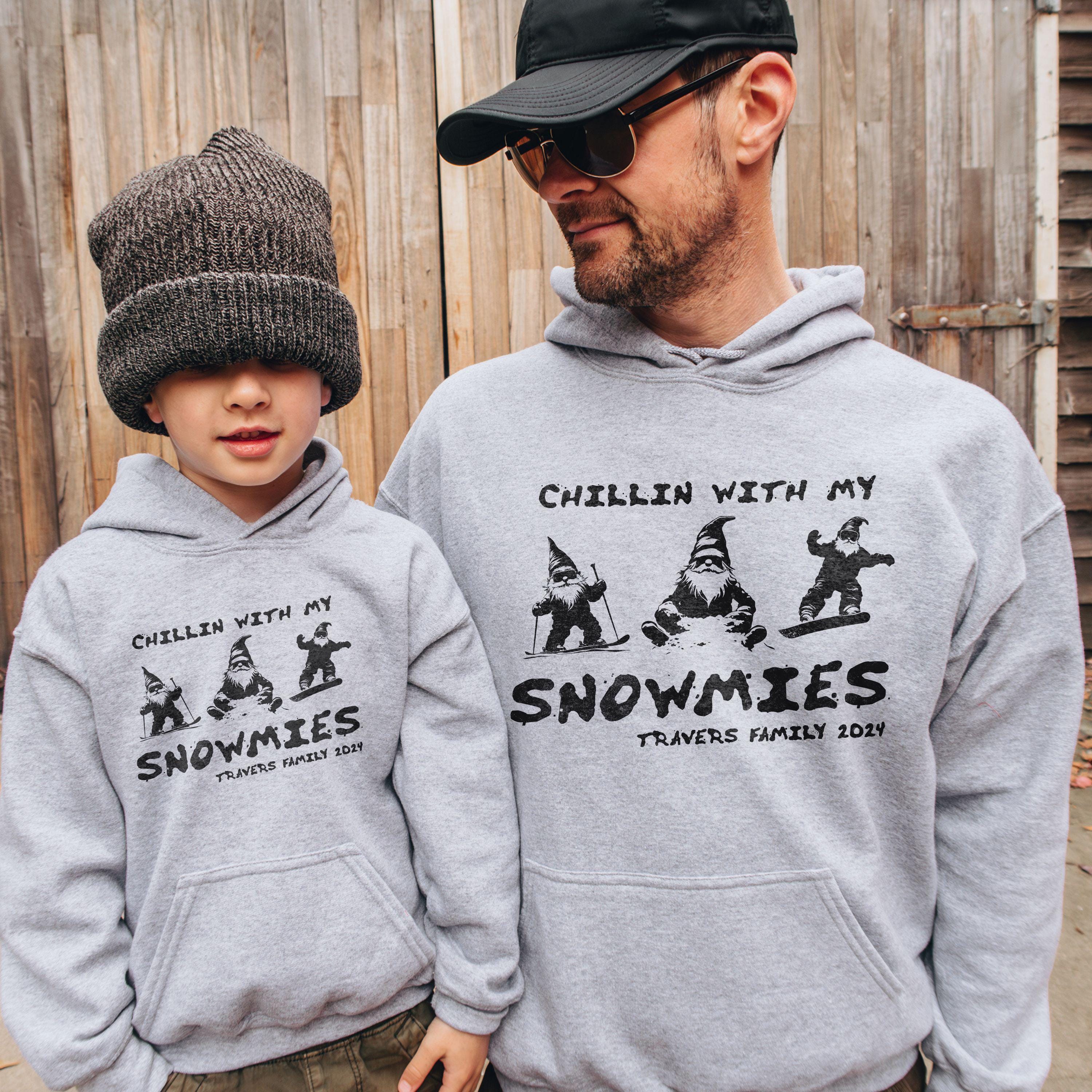 Custom Matching Family Group Ski Shirts- Unisex Snowmies Personalized Ski Weekend Trip Hoodies Crewneck & Tshirt Toddler Kids Adult Vacation