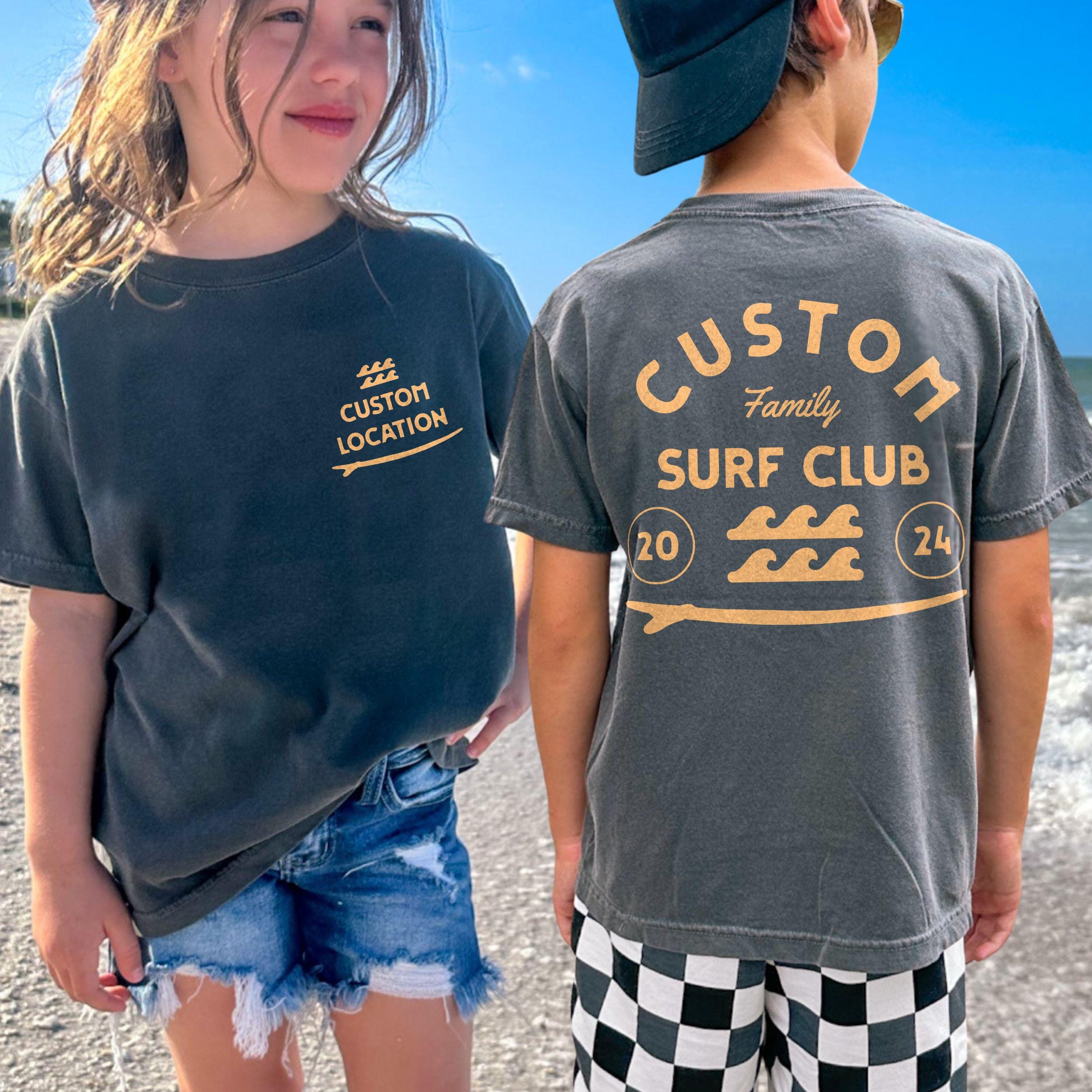Custom Family Beach Club Shirts, Infant Kids Toddler Adult Personalized Surf Club Comfort Colors® Matching Group Vacation TShirt Oversized