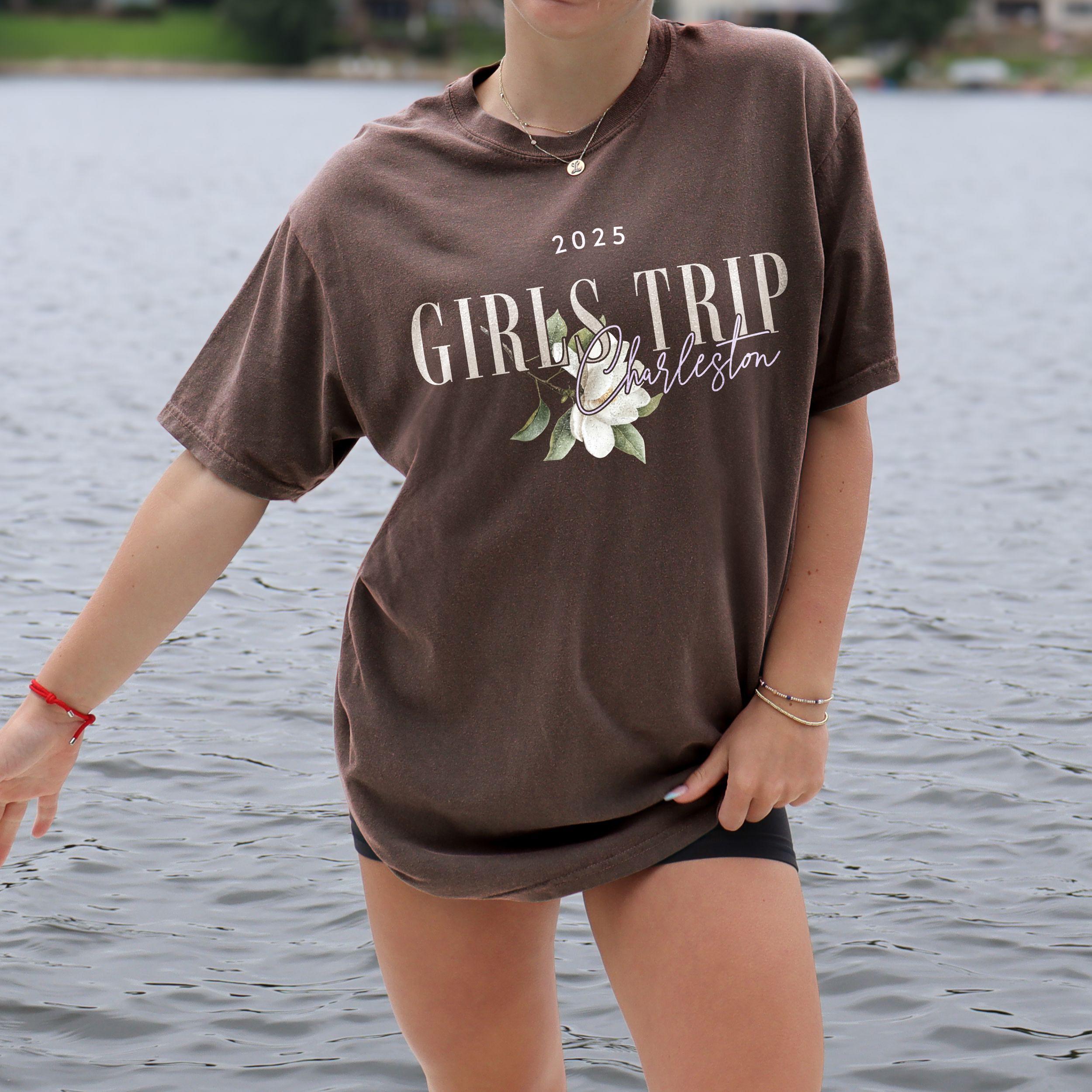 Charleston Girls Trip Shirts, Comfort Colors® Southern Magnolia Flower Shirt Preppy South Carolina Matching Group Vacation Tshirts