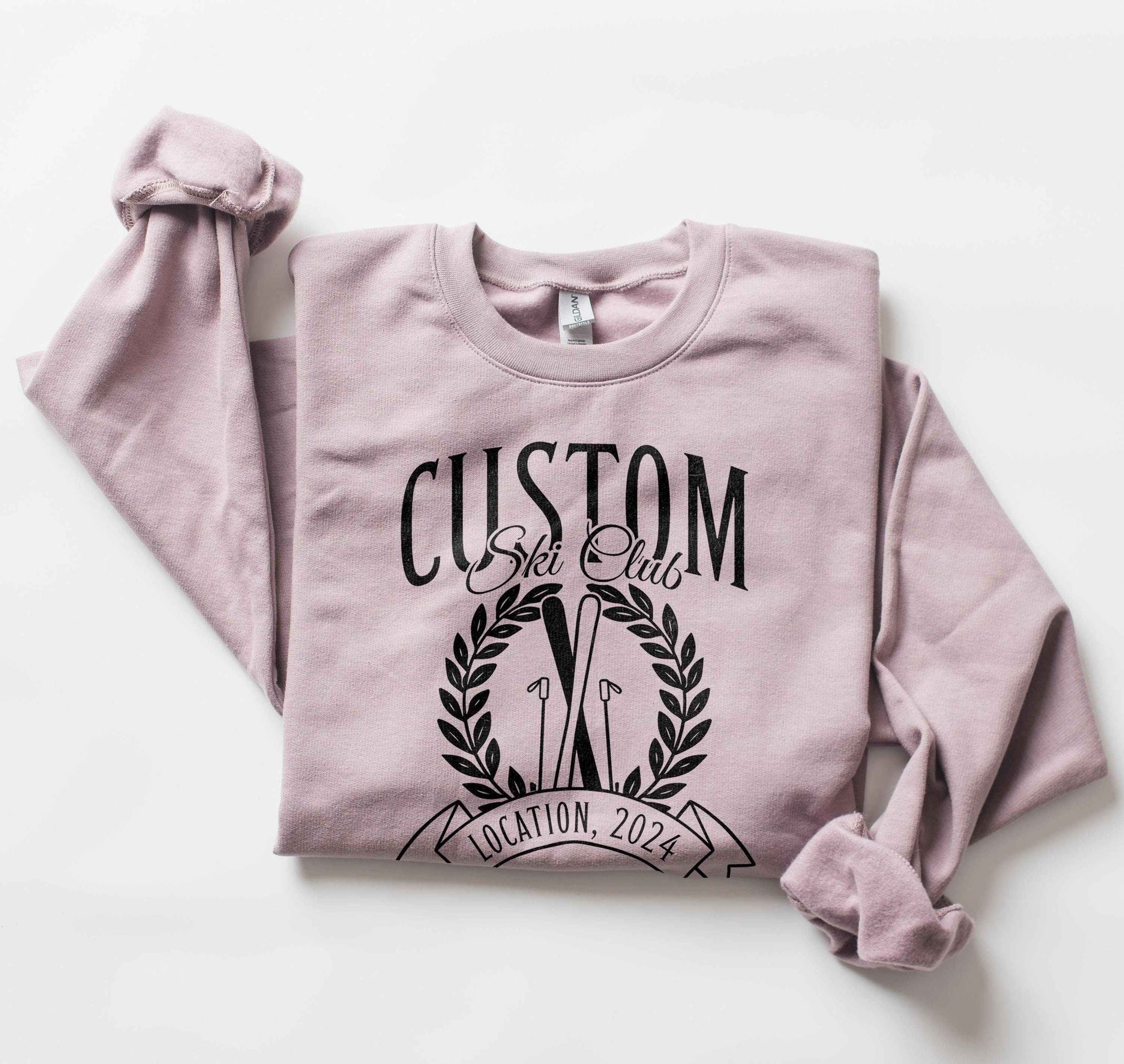 custom matching family vacation preppy ski club logo shirt for group ski weekend trips. shown in paragon crewneck sweatshirt