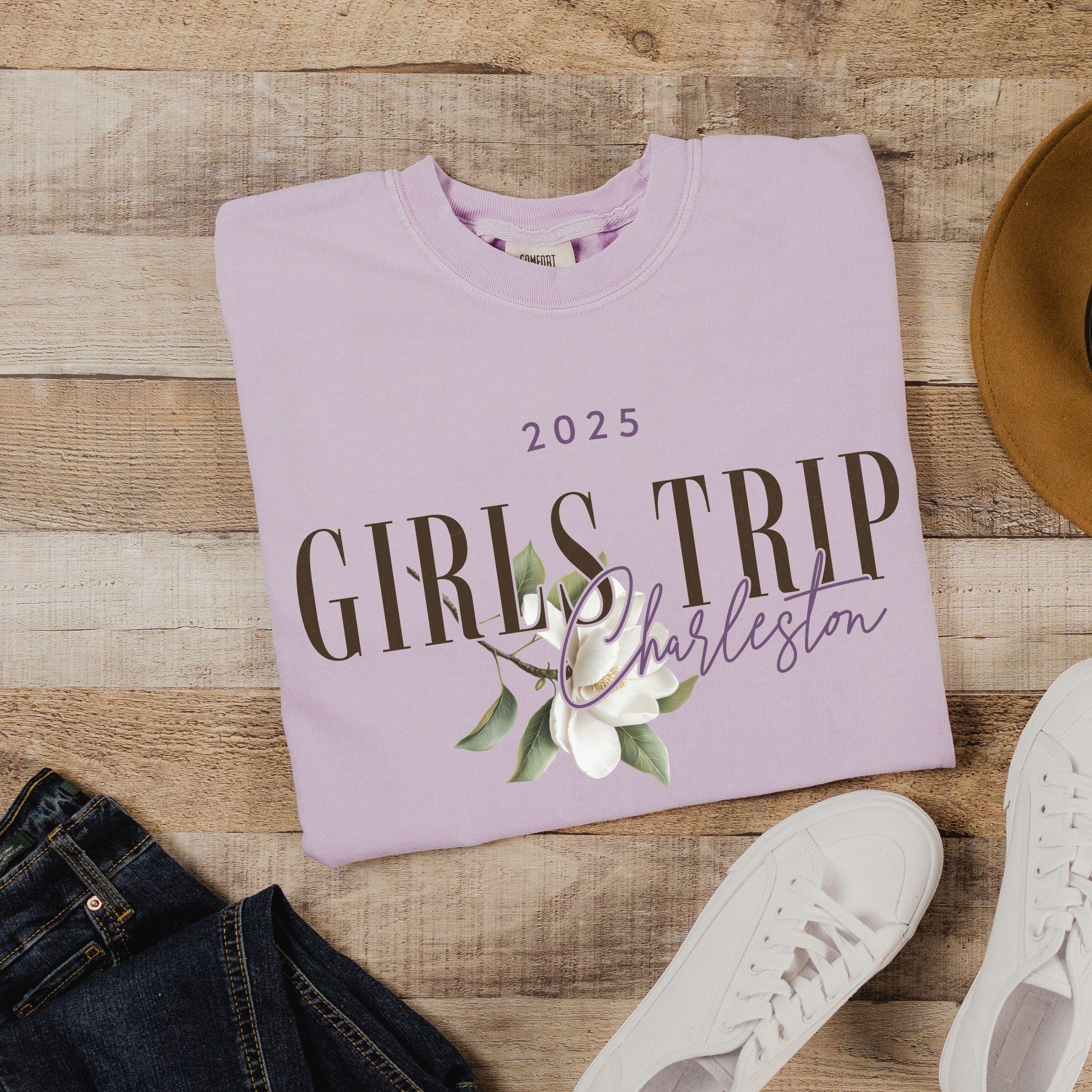 Charleston Girls Trip Shirts, Comfort Colors® Southern Magnolia Flower Shirt Preppy South Carolina Matching Group Vacation Tshirts