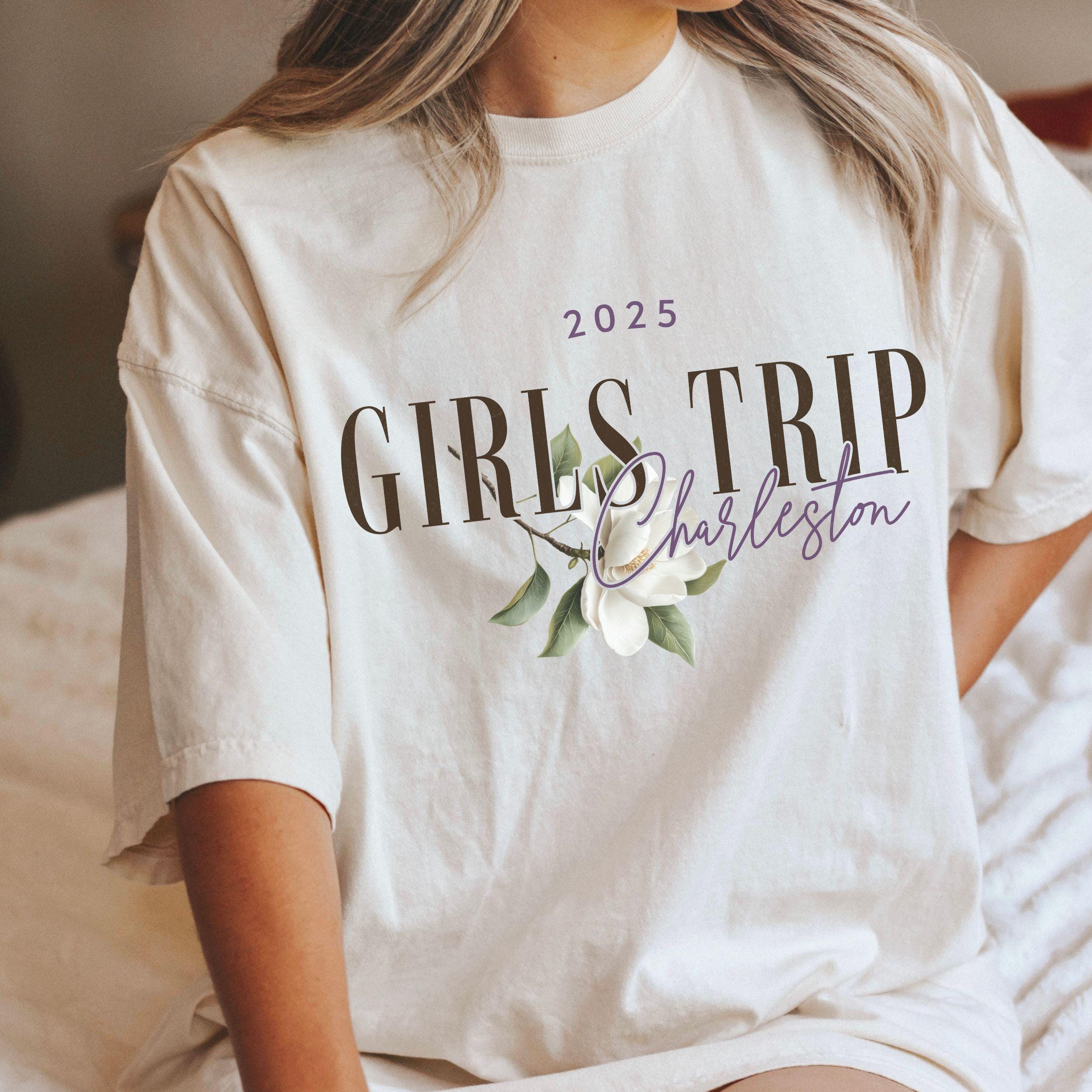 Charleston Girls Trip Shirts, Comfort Colors® Southern Magnolia Flower Shirt Preppy South Carolina Matching Group Vacation Tshirts