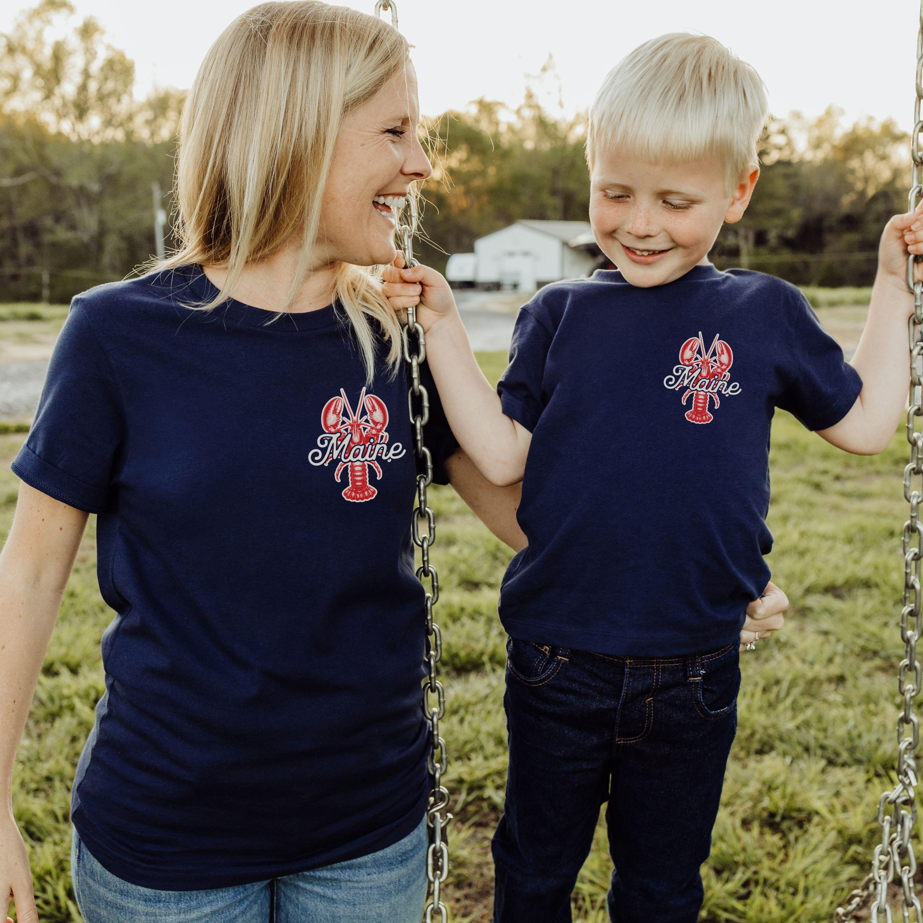 Maine Lobster Vacation Shirts, Custom Matching Family Tshirts, Nautical Preppy Group Summer Trip Oversized Tees Infant Toddler Kids