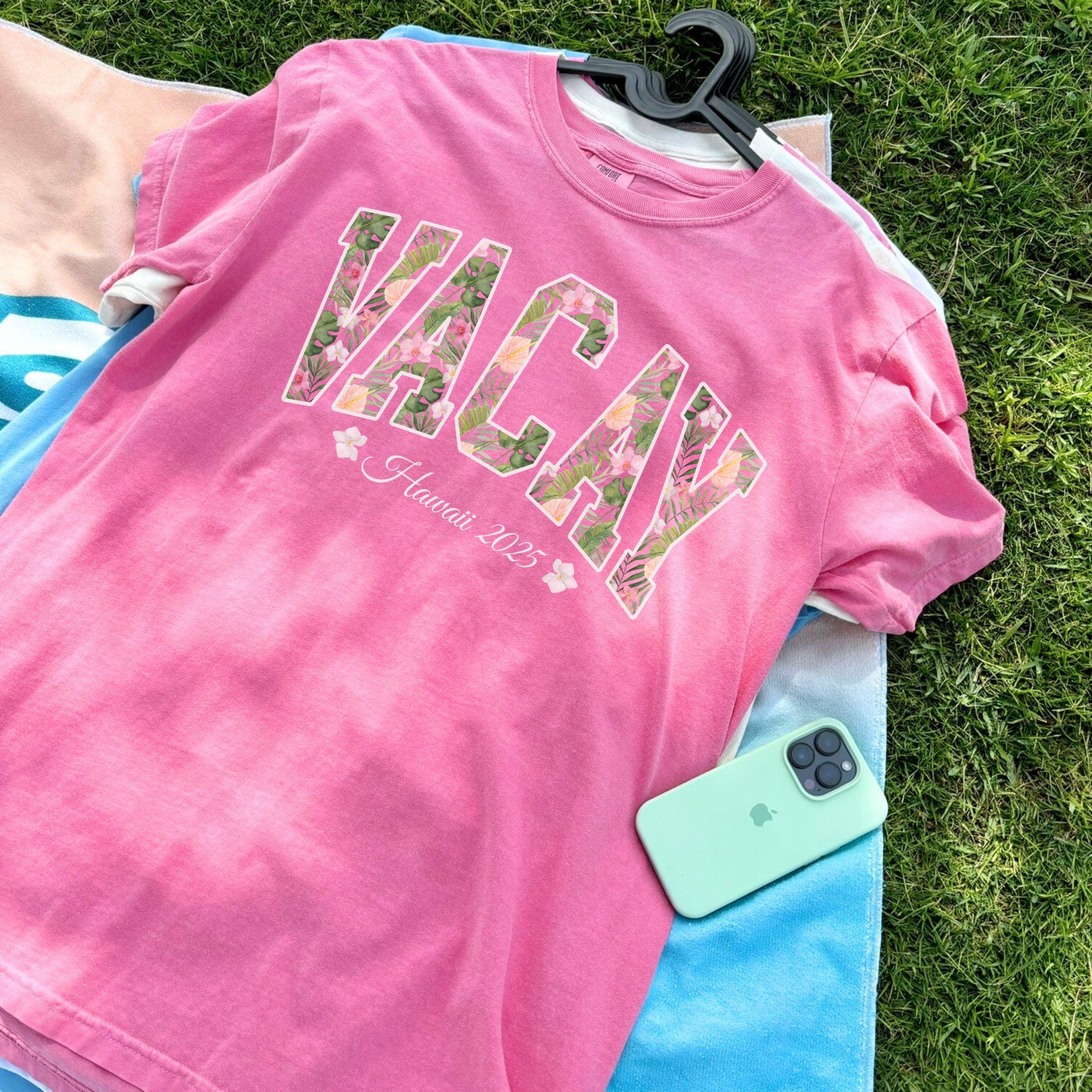 Custom Kids & Adult Comfort Colors® Vacation Tshirt Floral Tropical Flowers Vacay Tee Personalized Matching Group Shirts Trip Location Date
