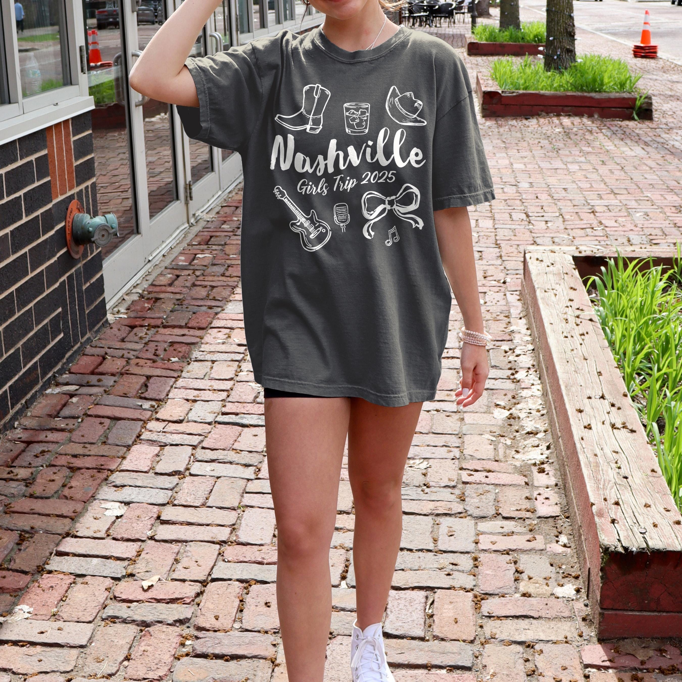 Nashville Girls Trip Shirts, Coquette Bow Comfort Colors® Girls Weekend Southern Travel Doodle TShirt Tennessee Matching Group Vacation
