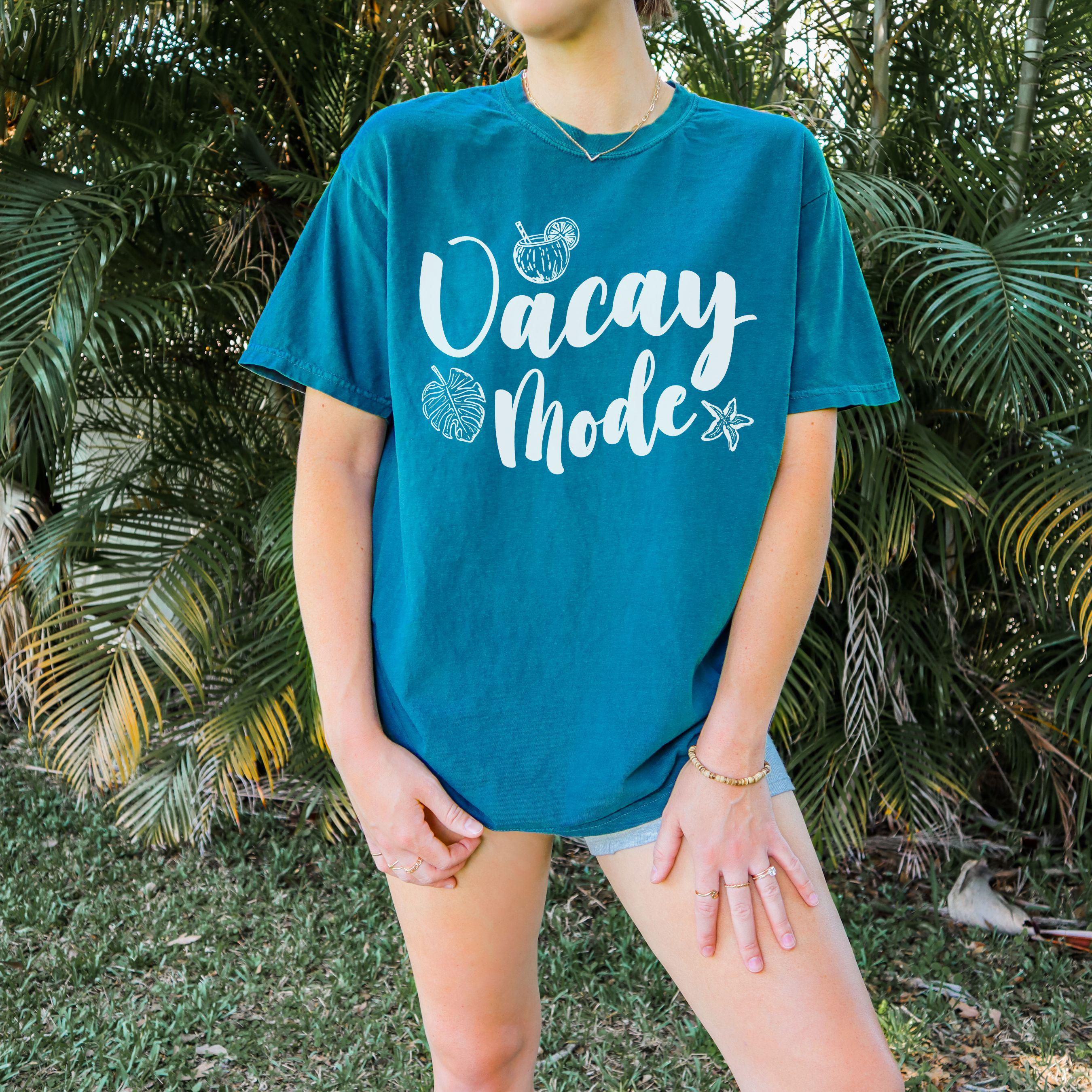 Vacay Mode Shirt, Matching Family Vacation Tshirts, Beachy Tropical Doodle Comfort Colors® Group Trip Spring Break Summer Unisex Oversize