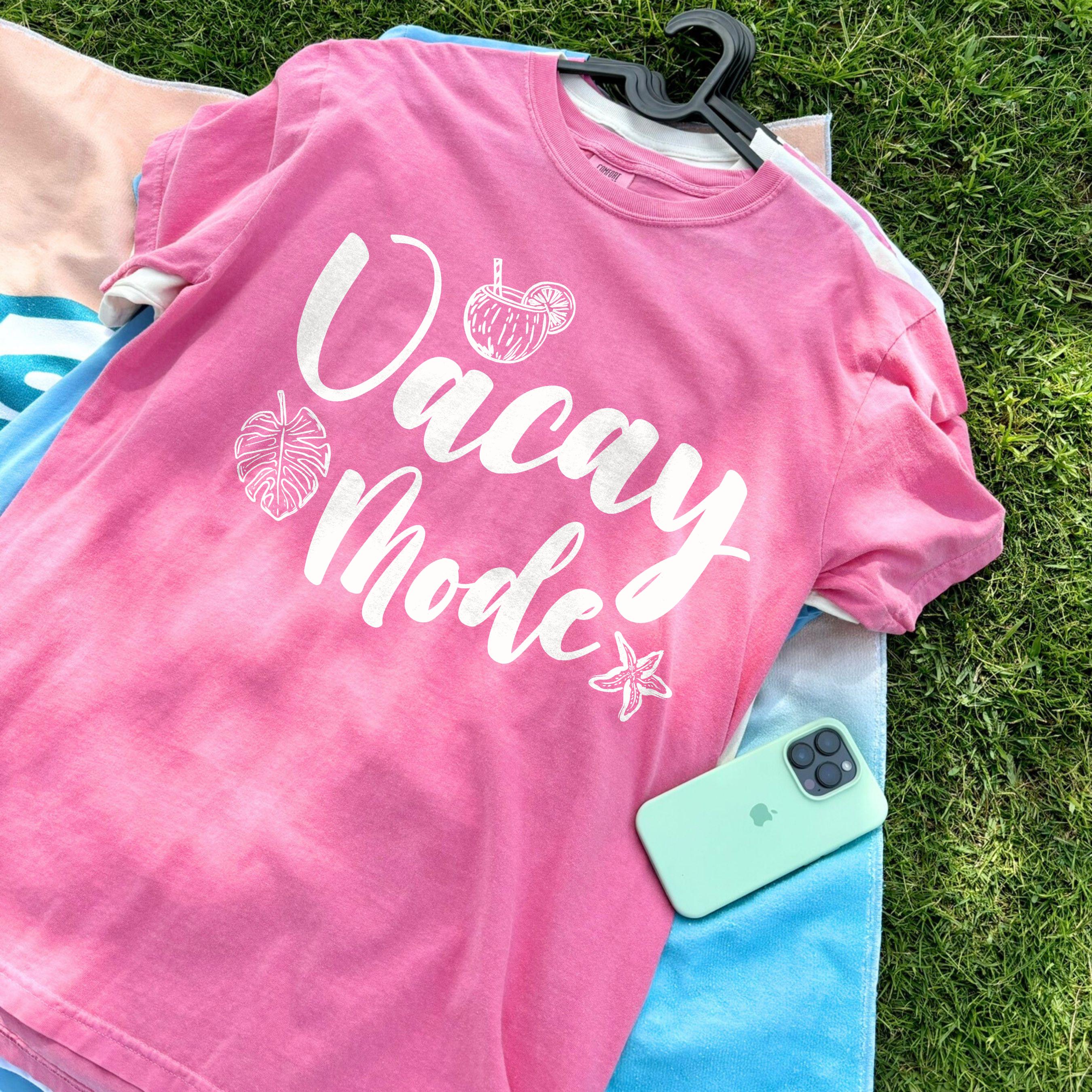 Vacay Mode Shirt, Matching Family Vacation Tshirts, Beachy Tropical Doodle Comfort Colors® Group Trip Spring Break Summer Unisex Oversize
