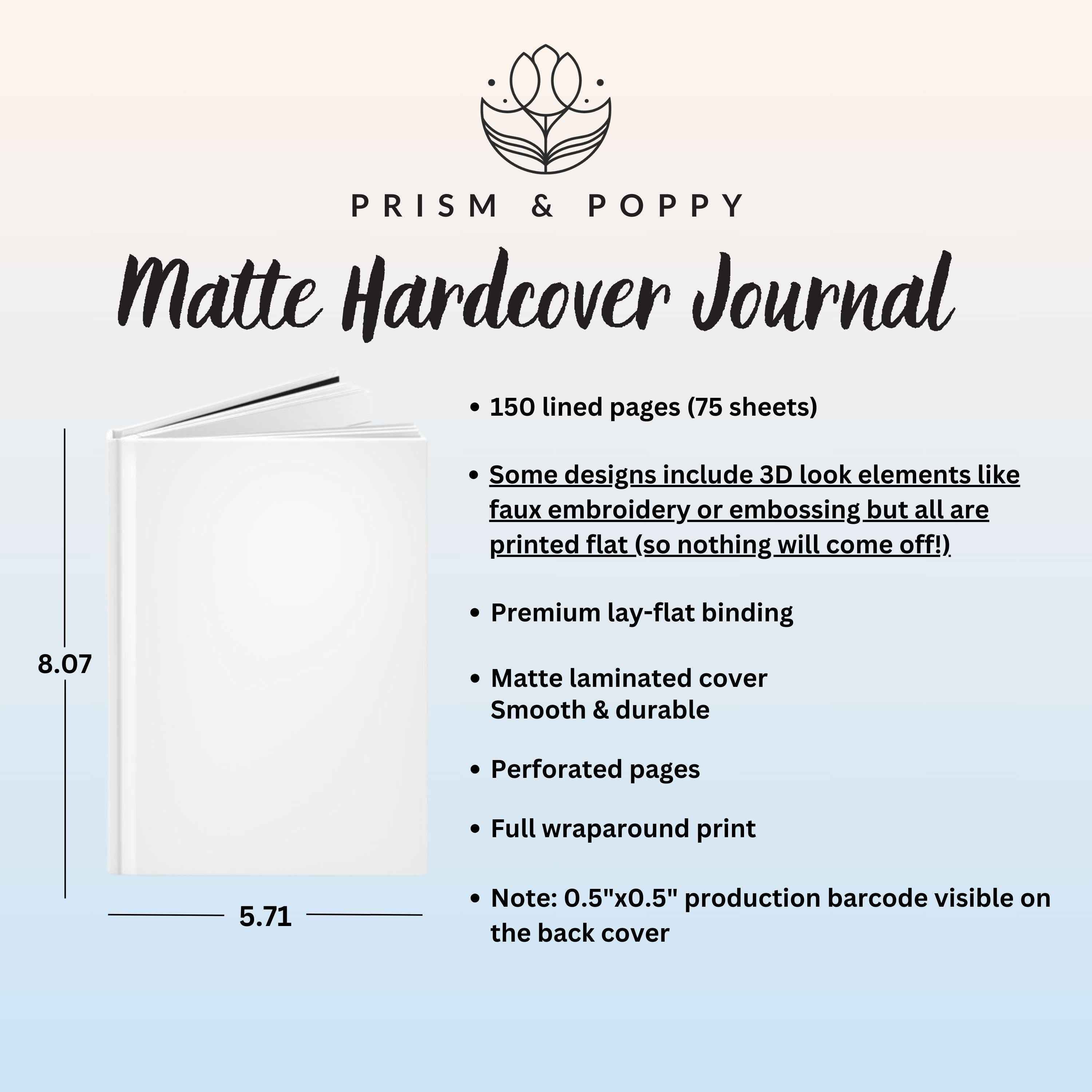 hard bound journal product information graphic