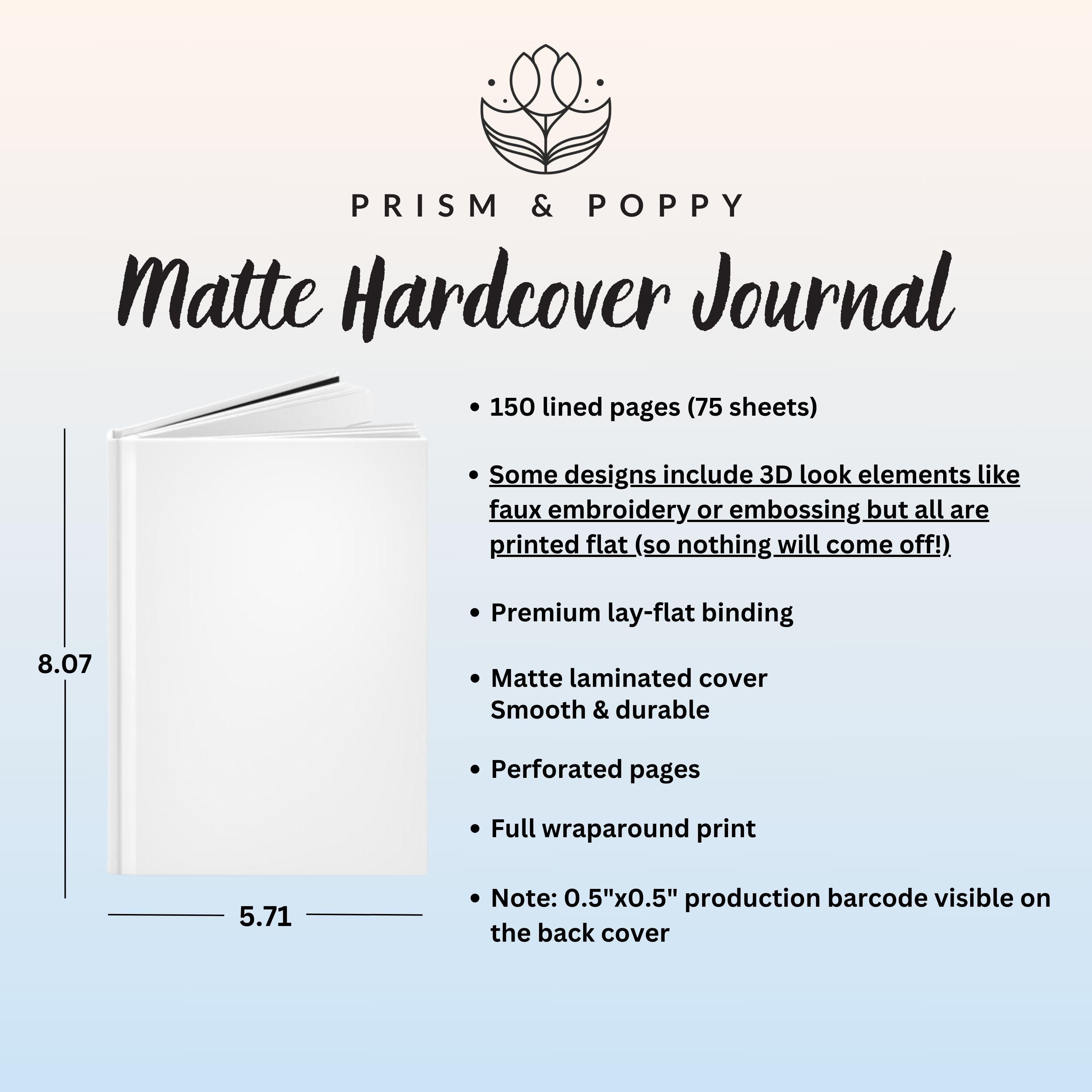 Hard cover journal product information graphic