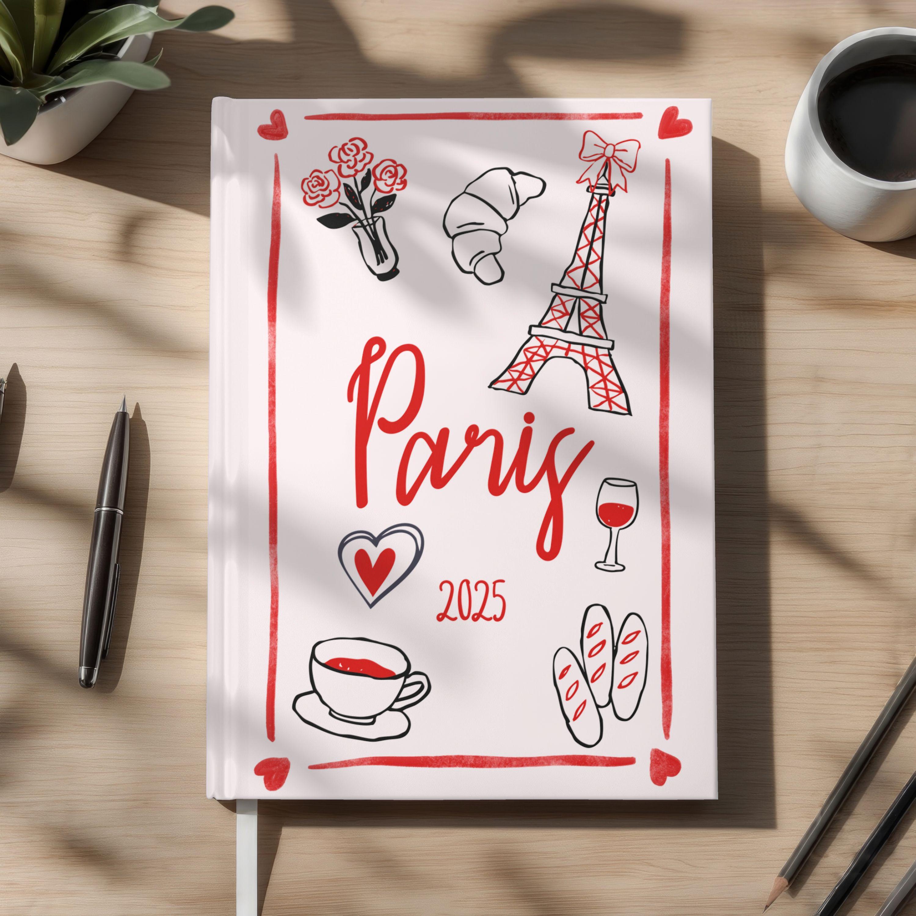 Cute Paris-themed trip journal with France trip illustrations, a perfect memento or gift for travel lover