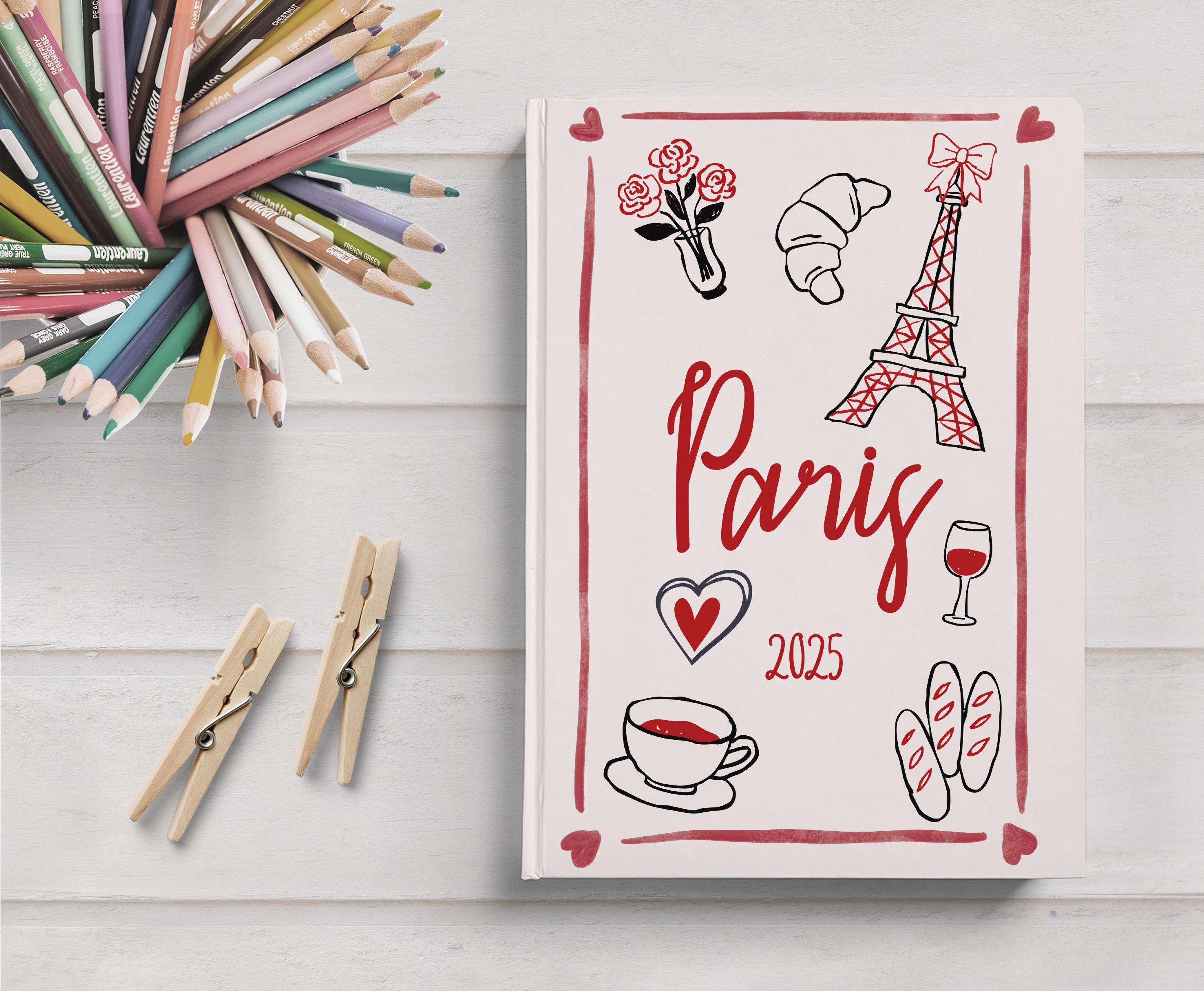 Cute Paris-themed trip journal with France trip illustrations, a perfect memento or gift for travel lover