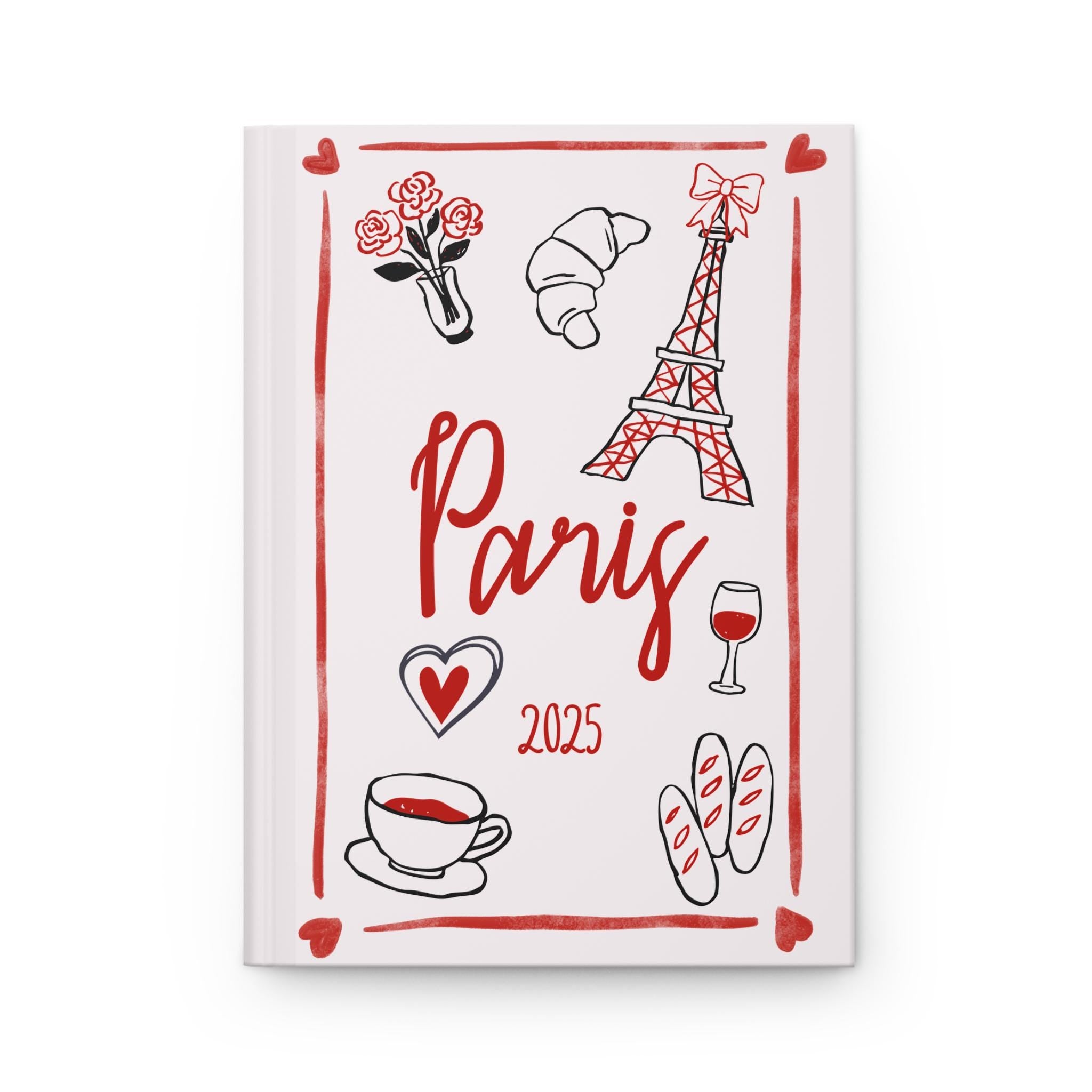 Cute Paris-themed trip journal with France trip illustrations, a perfect memento or gift for travel lover