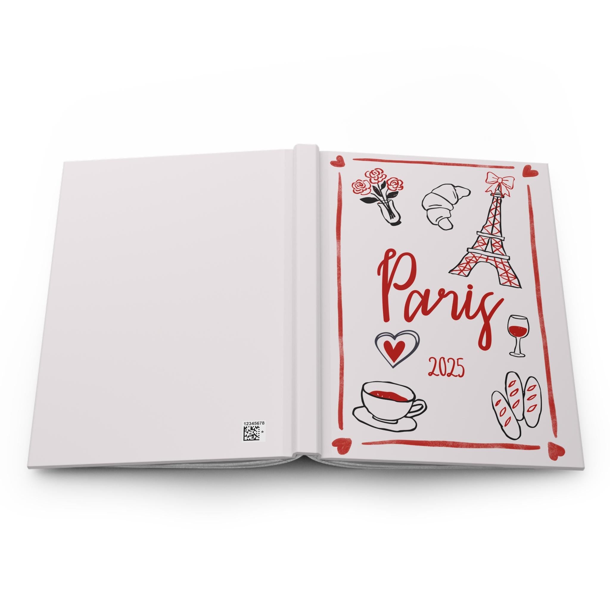 Cute Paris-themed trip journal with France trip illustrations, a perfect memento or gift for travel lover