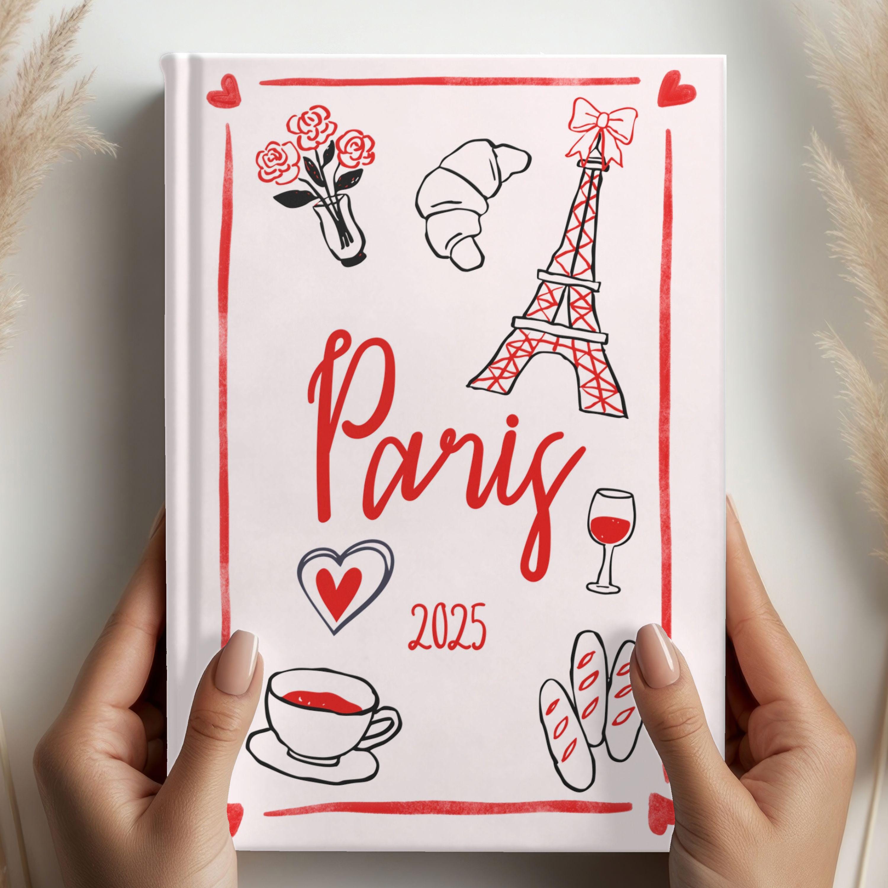Cute Paris-themed trip journal with France trip illustrations, a perfect memento or gift for travel lover