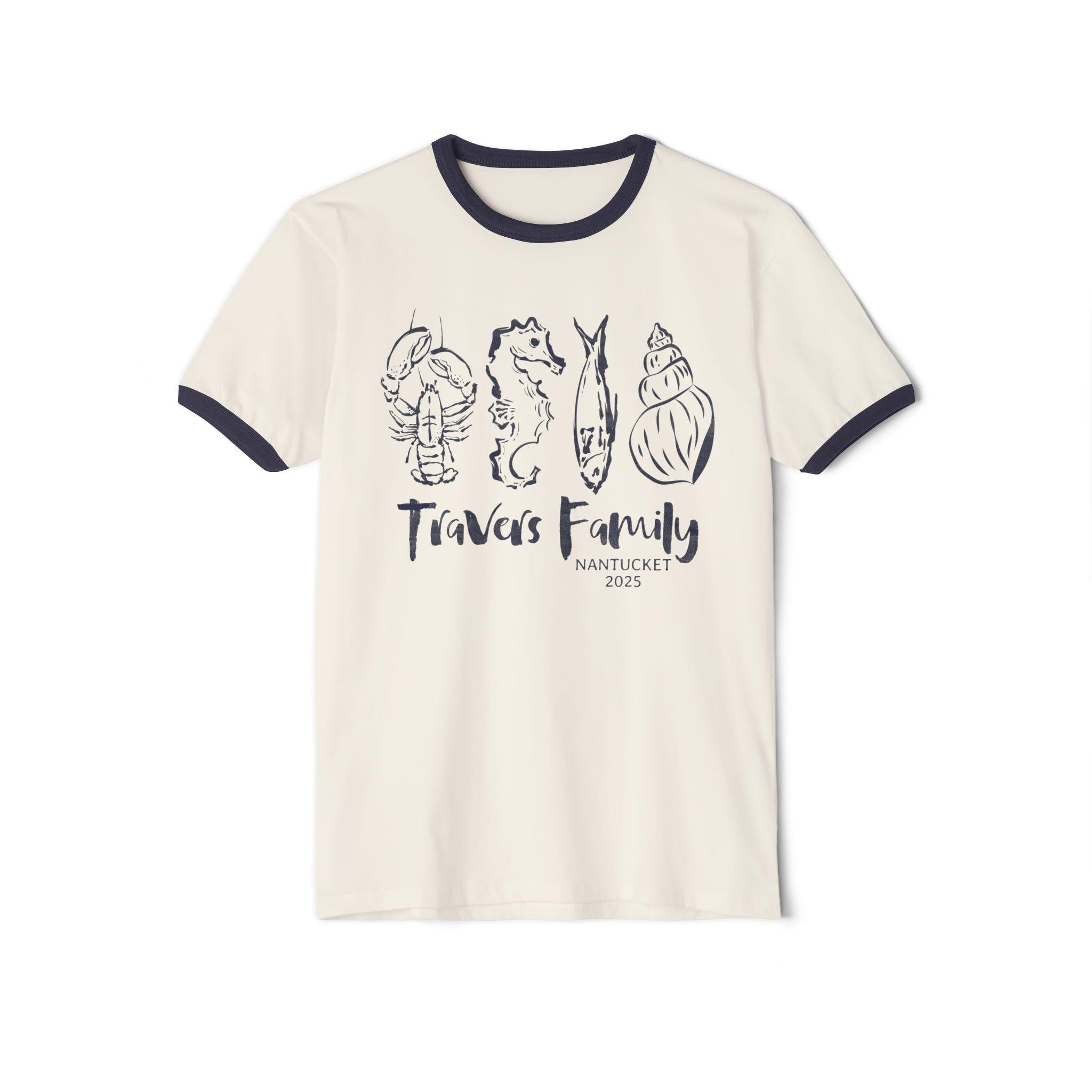 Retro-style matching family vacation ringer tee with lobster graphic, great for beach and coastal group trips
