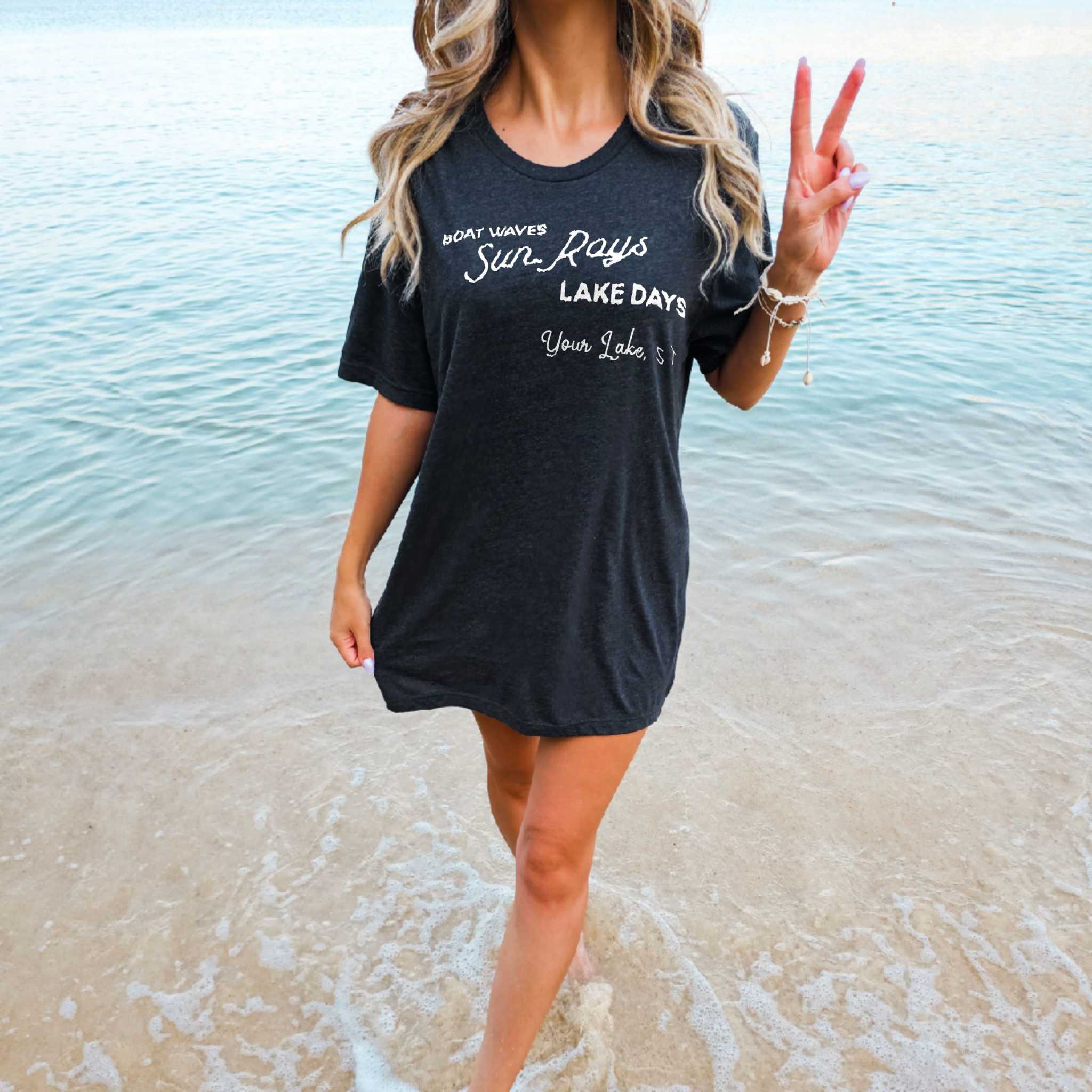 Boat Waves Sun Rays Lake Days - Custom Family Vacation Tshirt