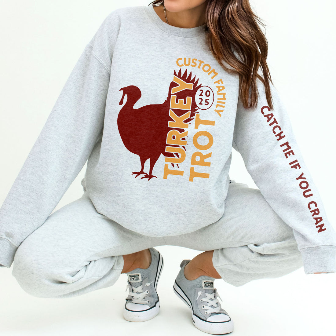 Turkey Trot - Funny Sleeve Print Thanksgiving 5K Sweatshirt
