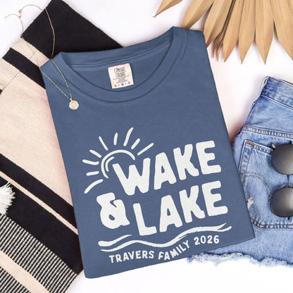 Wake &amp; Lake White Design - Matching Family Lake Vacation Shirts