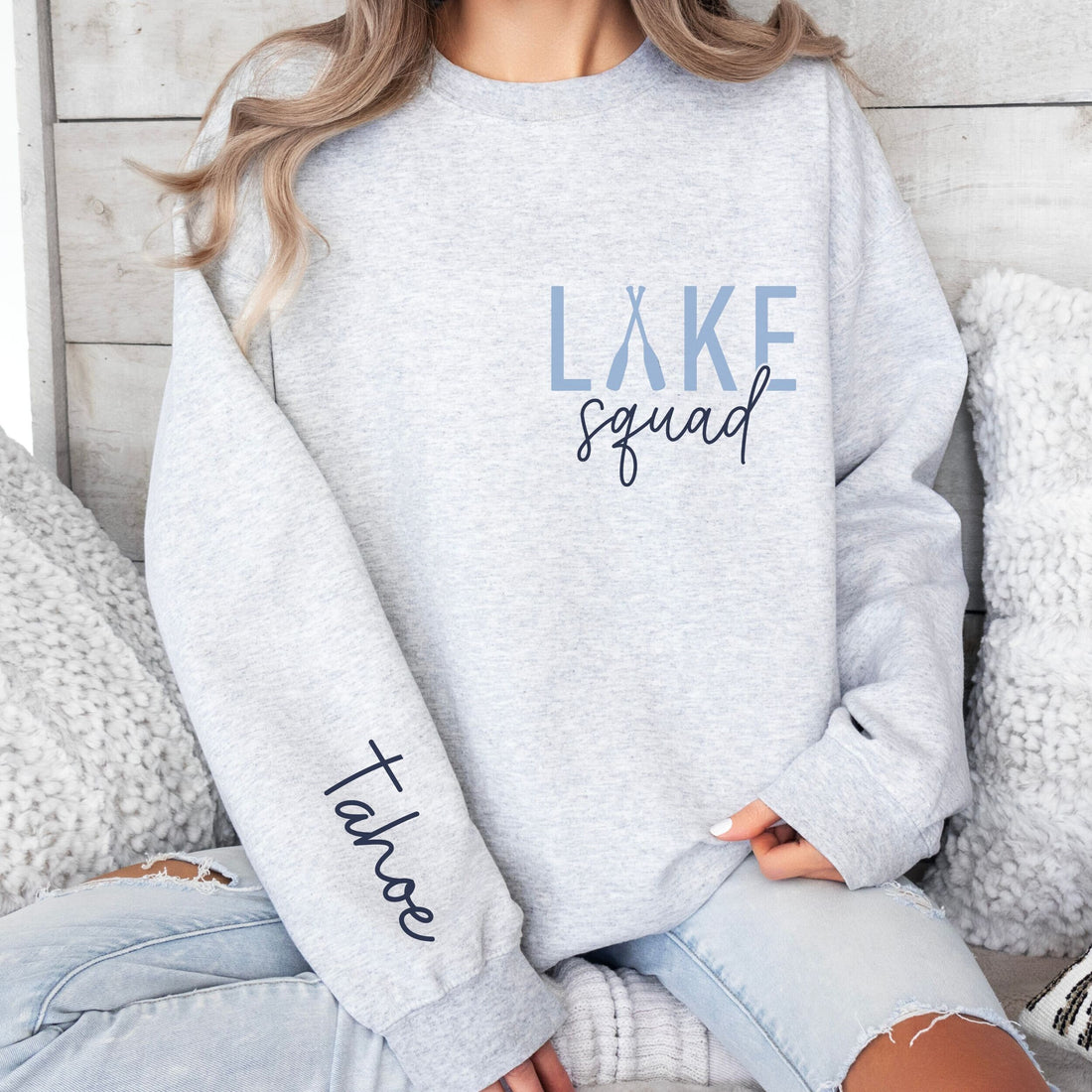 Custom lake squad sweatshirts sweaters bachelorette lake house gift personalized lake merch crewneck aesthetic sleeve print design