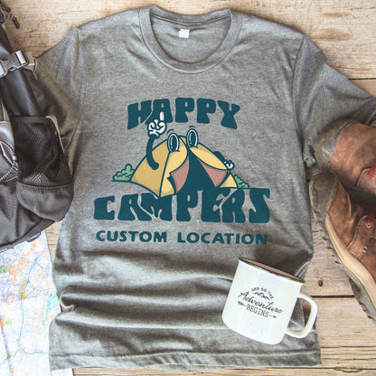 Custom Matching Happy Camper Shirts- Personalized Camping Trip Hoodies, Crewneck &amp; Tshirt, Toddler Kids Adult Size Vacation Adventure