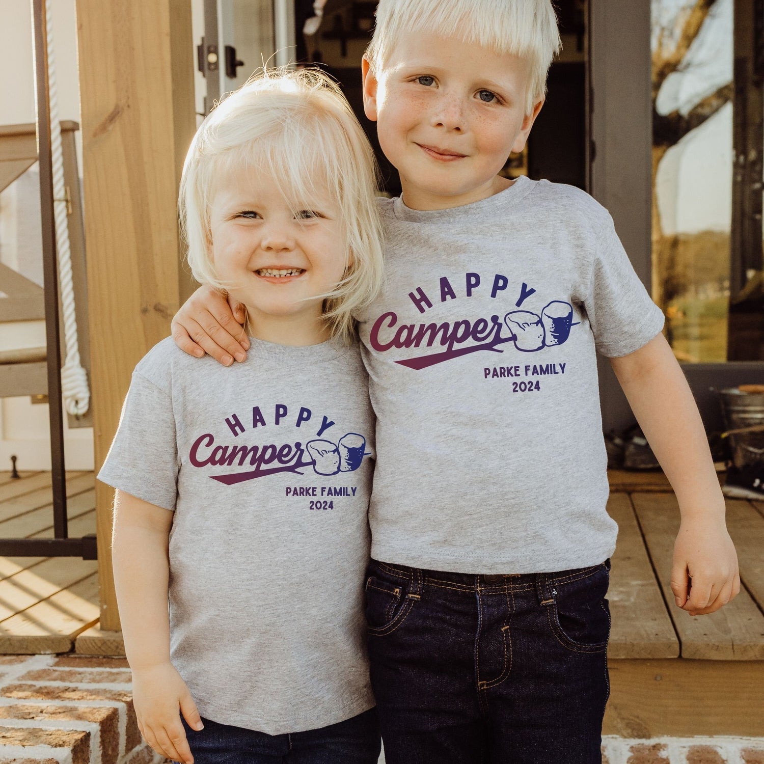 toddler and kid wearing custom matching family adventure vacation shirt with s&