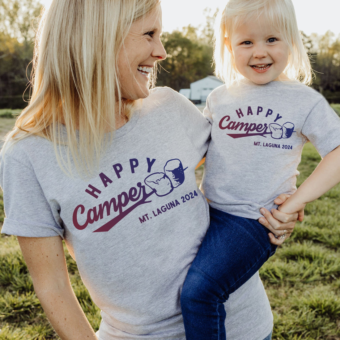 Custom Matching Happy Camper Shirts- Personalized Camping Trip Hoodies, Crewneck &amp; Tshirt, Toddler Kids Adult Size Vacation Adventure