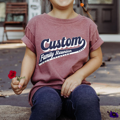 Custom Family Vacation Shirts, Varsity Team Style, Personalized Family Reunion Shirts for Matching Group, Infant Toddler Kids Adult Sizes