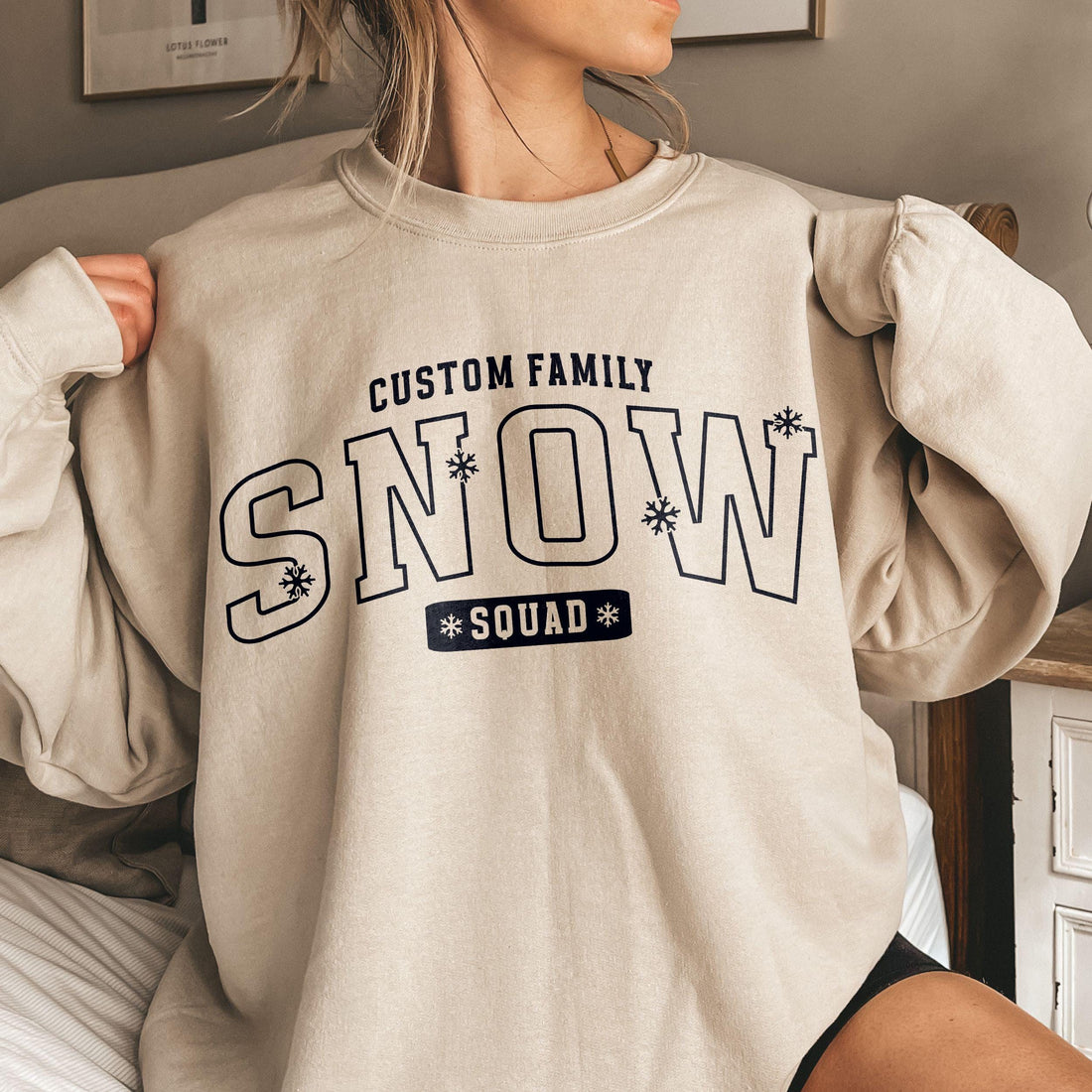 Family Ski Trip Sweatshirt, Snow Squad Custom Matching Ski Weekend Merch Kids &amp; Adults, Varsity Personalized Last Name Winter Mountain Shirt