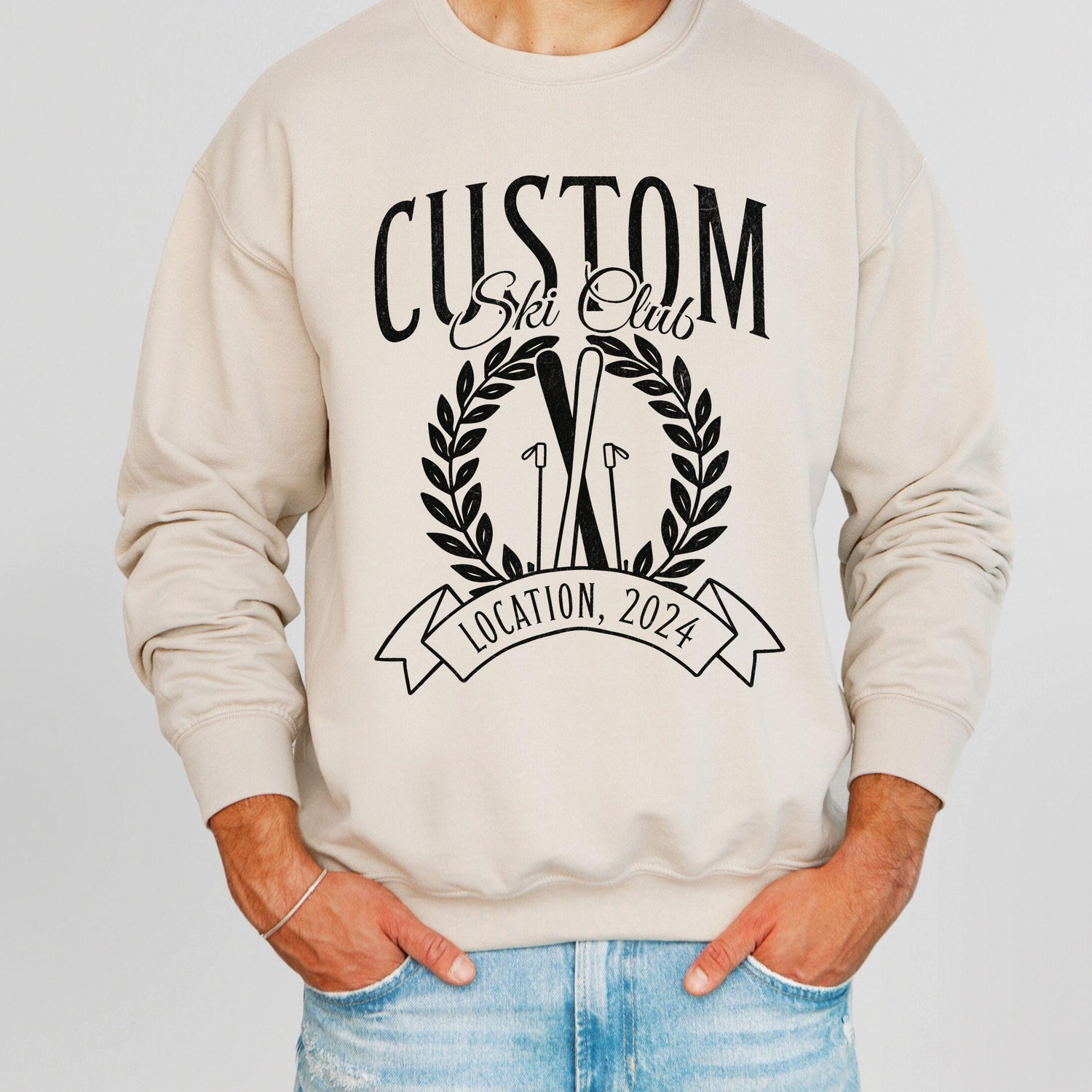 Family Ski Trip Sweatshirt, Ski Club Custom Matching Ski Weekend Merch Kids &amp; Adults, Preppy Personalized Last Name Winter Mountain Shirt