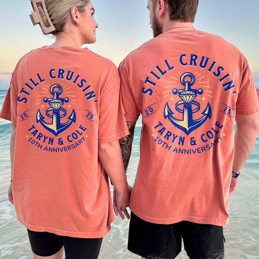 Anniversary Cruise Shirts, Honeymoon Cruise Shirts, Custom Matching Couple Comfort Colors® Personalized Cruisin&
