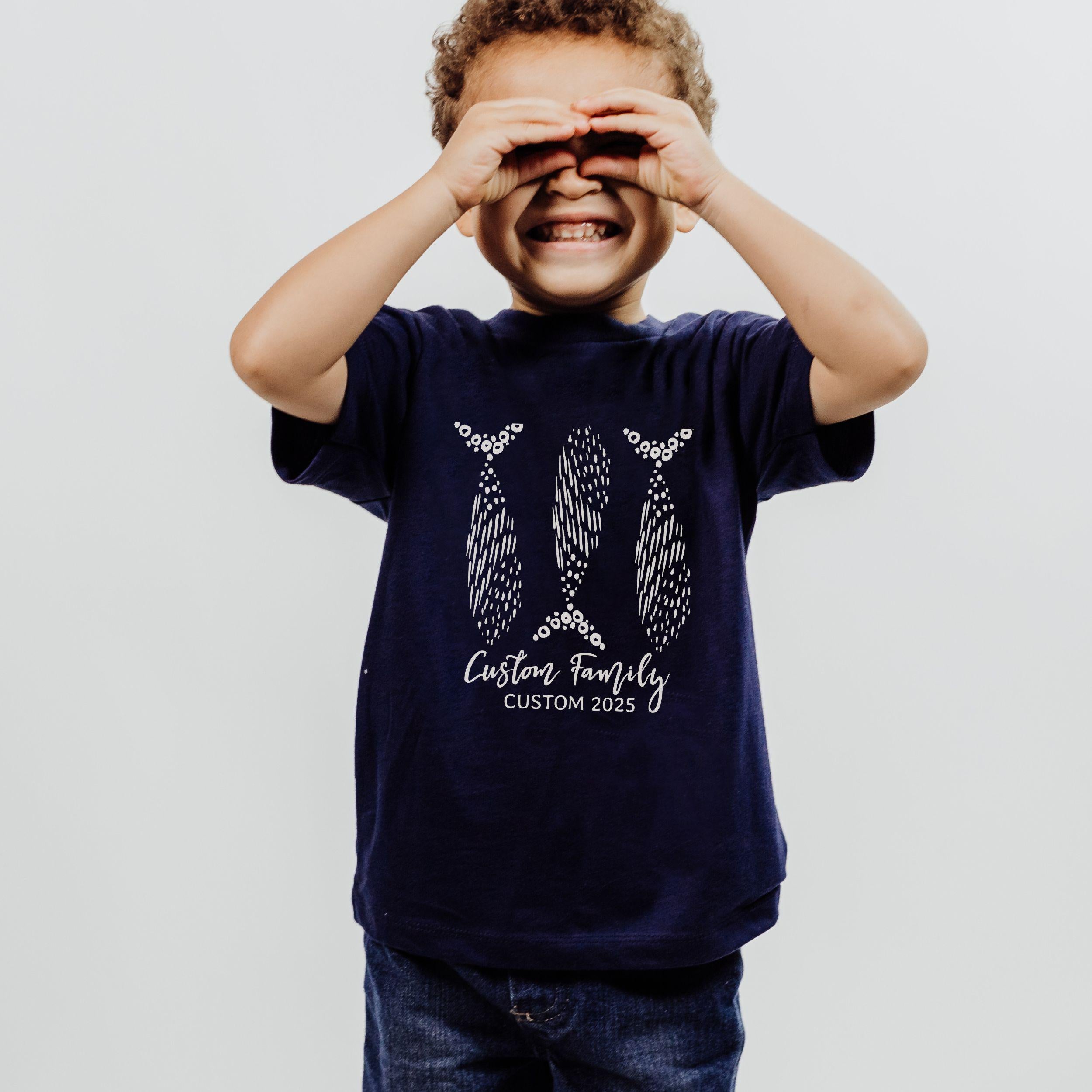 Fisherman aesthetic coastal ocean beachy family matching vacation shirts fish doodle preppy east coast kids adults unisex toddler infant sizes comfort colors bella canvas