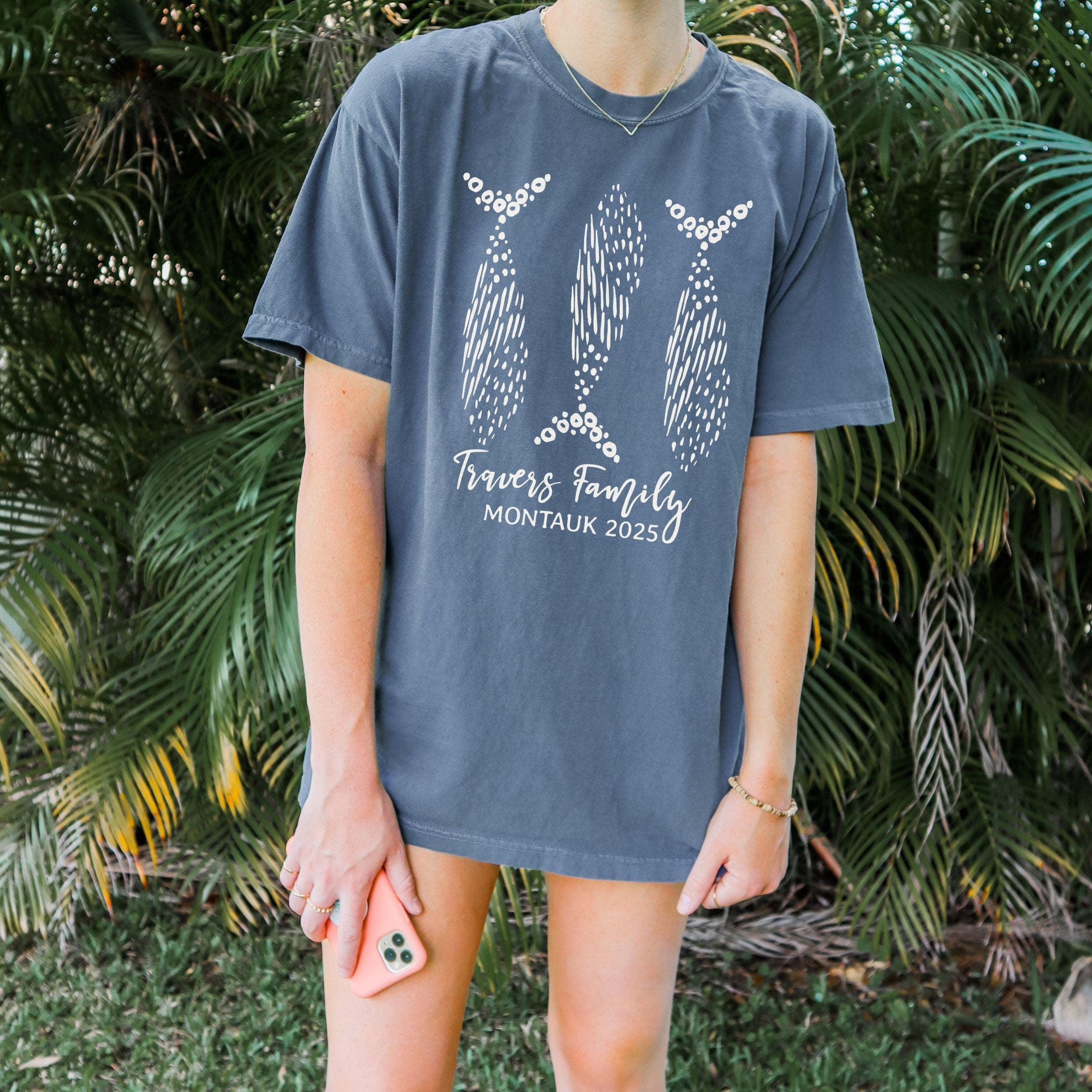 Fisherman aesthetic coastal ocean beachy family matching vacation shirts fish doodle preppy east coast kids adults unisex toddler infant sizes comfort colors bella canvas