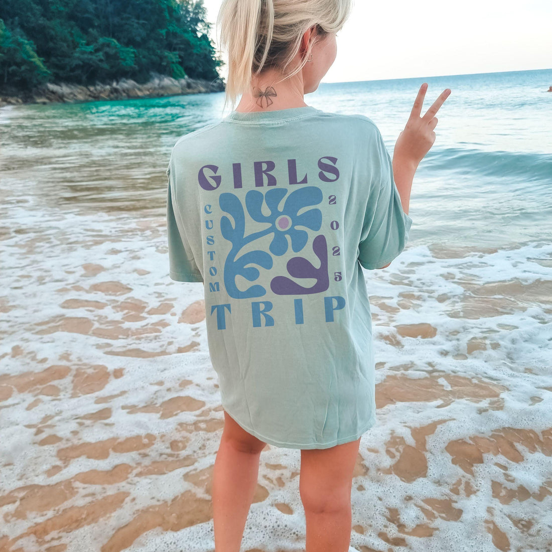 Custom Girls Trip Shirts Matching Boho Comfort Colors® Vacation Shirts Girls Weekend Getaway Group Beachy Tropical Beach Mother Daughter Tee