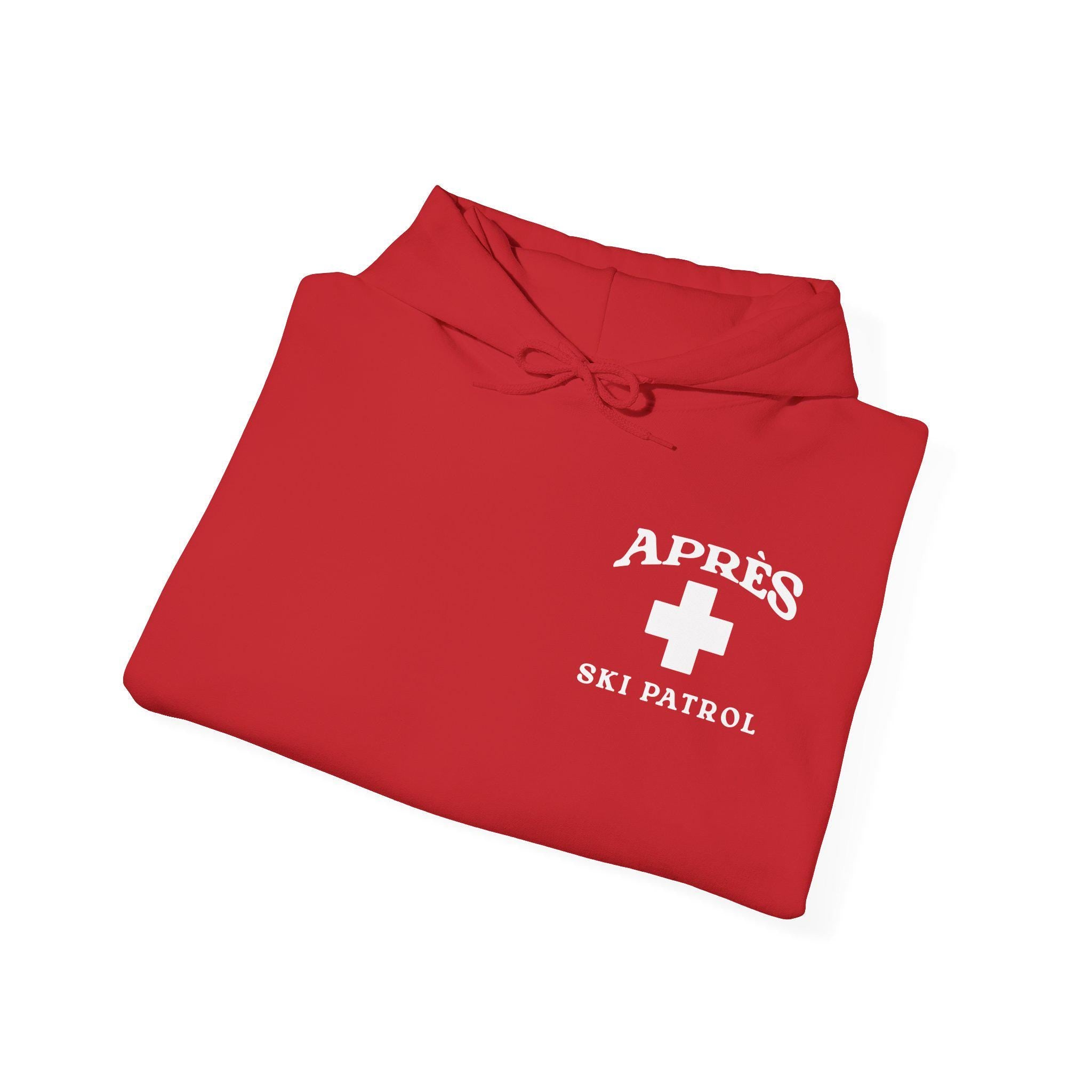 Woman wearing Custom Matching Group Apres Ski Patrol Red Cross ski trip oversized Hoodie