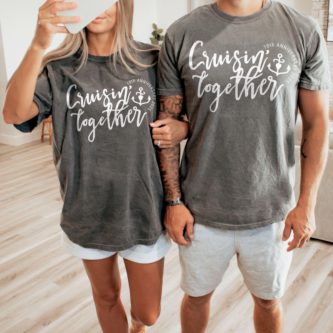 Anniversary Cruise Shirts, Honeymoon Cruise Shirts, Custom Matching Couple Comfort Colors® Personalized Cruisin&